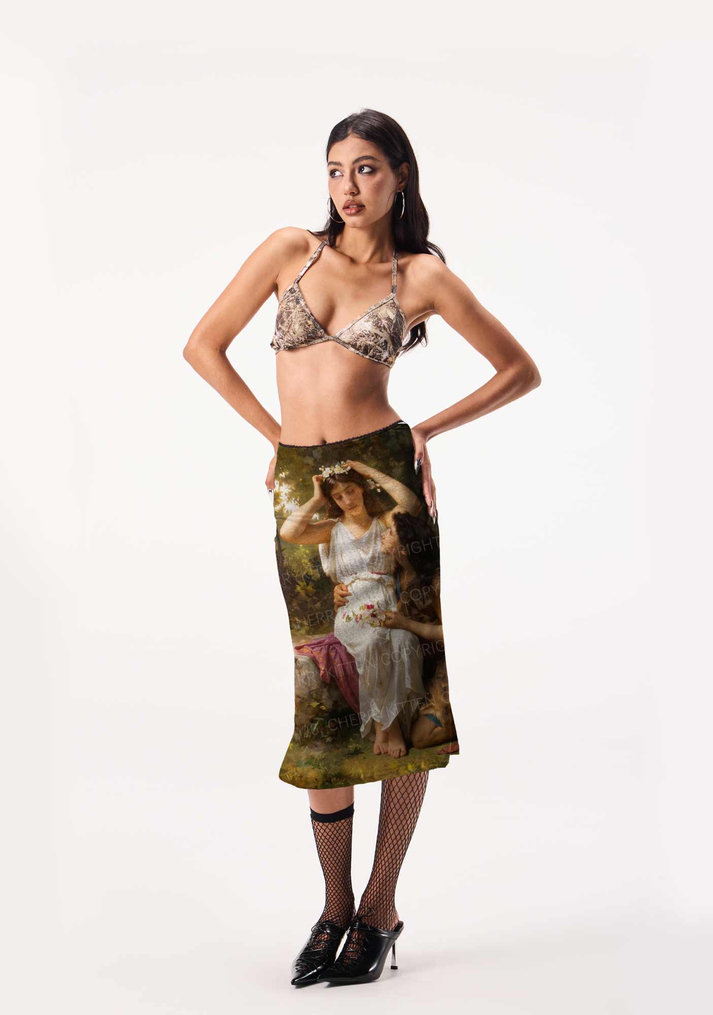 Forest Lovers Pride Y2K Print Midi Skirt Cherrykitten