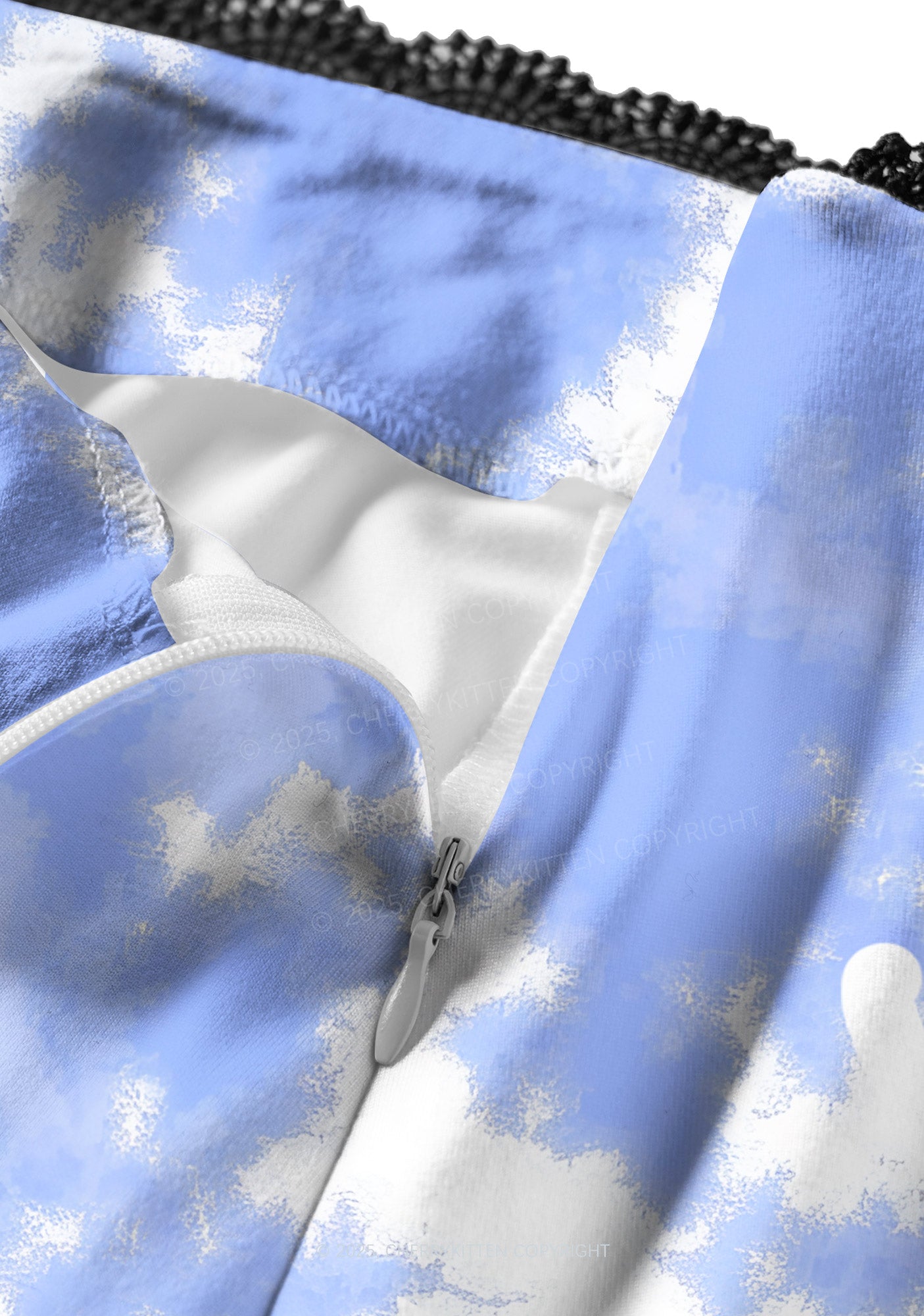 Blue Sky White Clouds Y2K Print Midi Skirt Cherrykitten