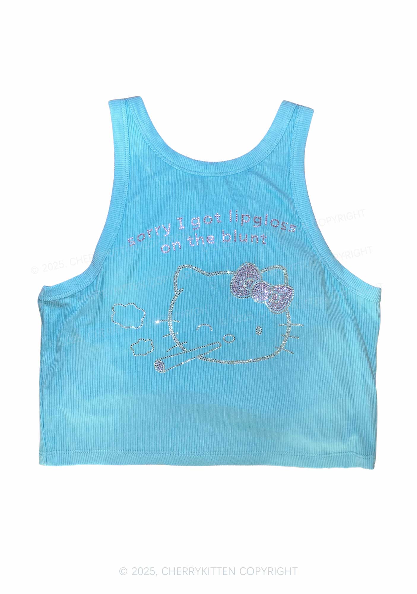 Rhinestone Sorry I Got Lipgloss Y2K Crop Tank Top Cherrykitten