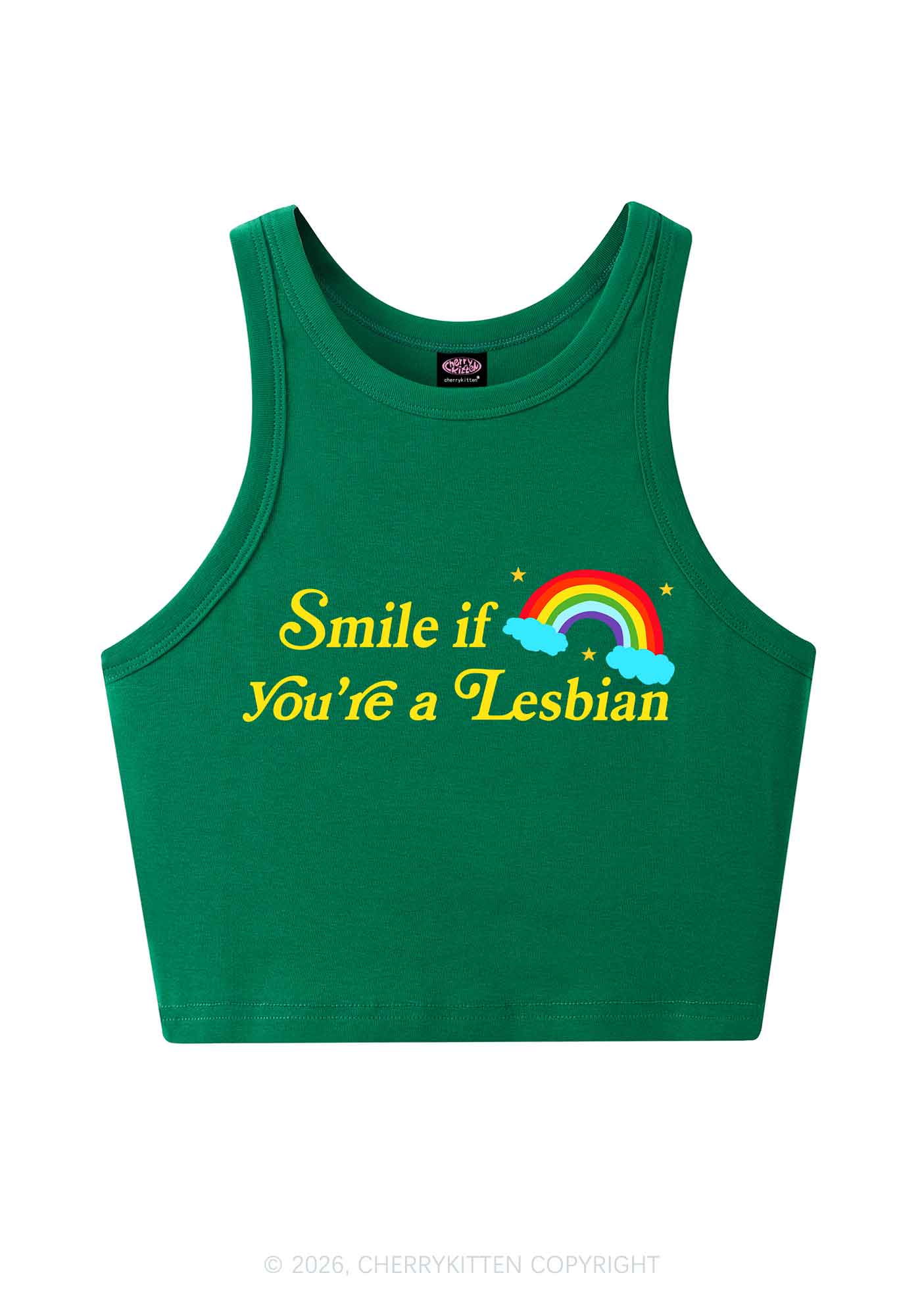 Smile If You Are Lesbian Pride Y2K Crop Tank Top Cherrykitten