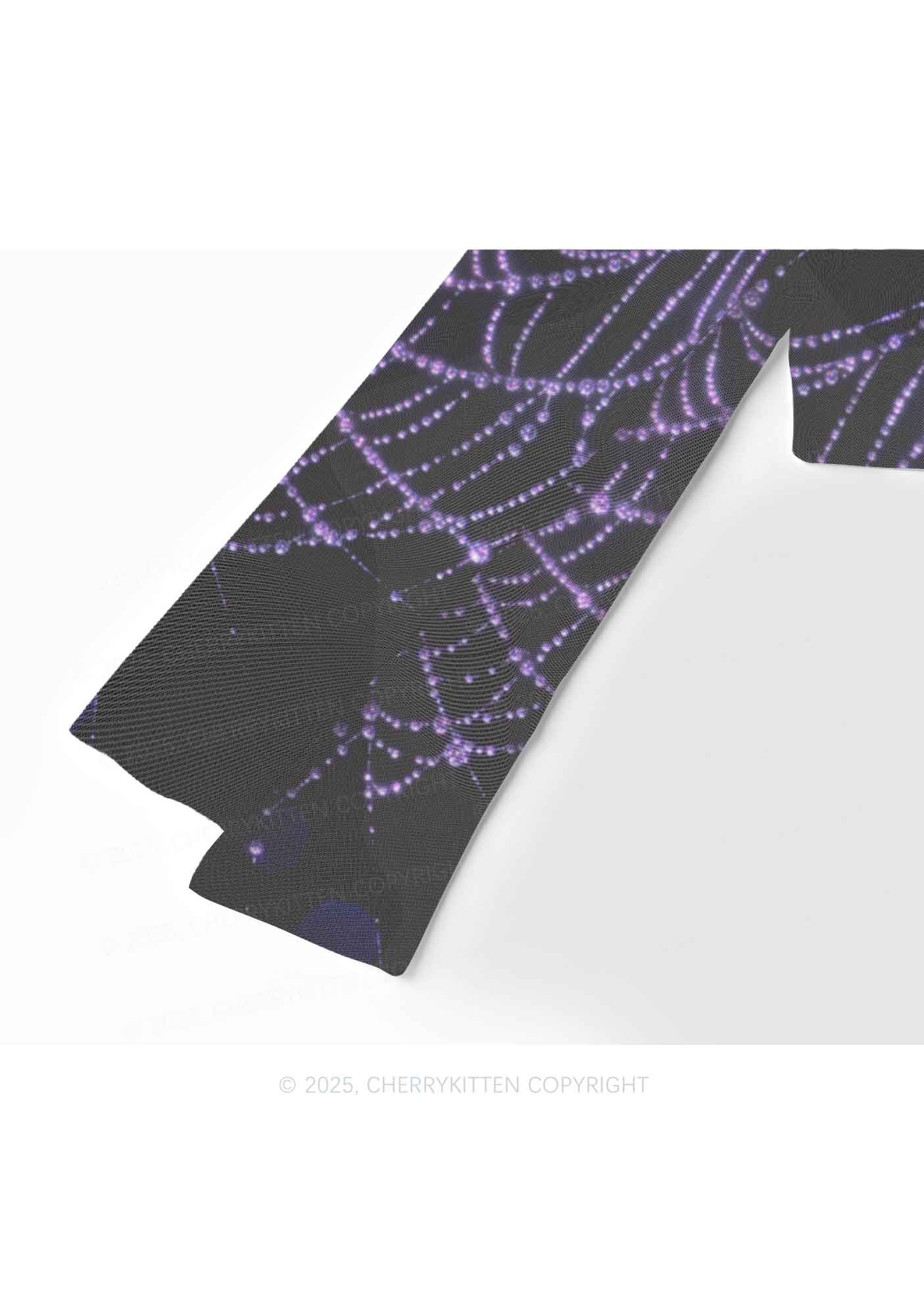 Glistening Spiderweb Y2K Mesh Long Sleeve Crop Top Cherrykitten