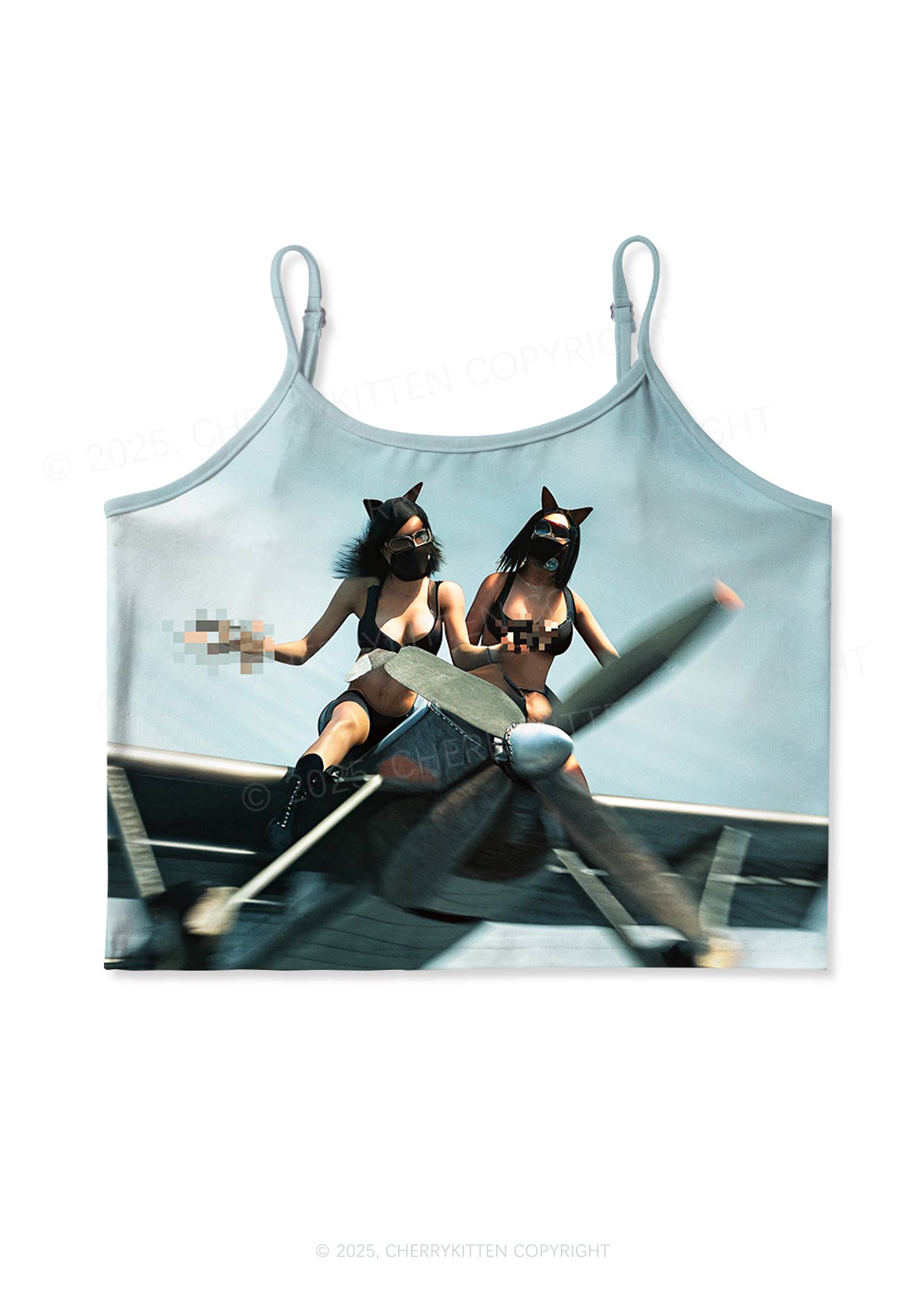 Girls Airplane Race Y2K Print Cami Crop Top Cherrykitten