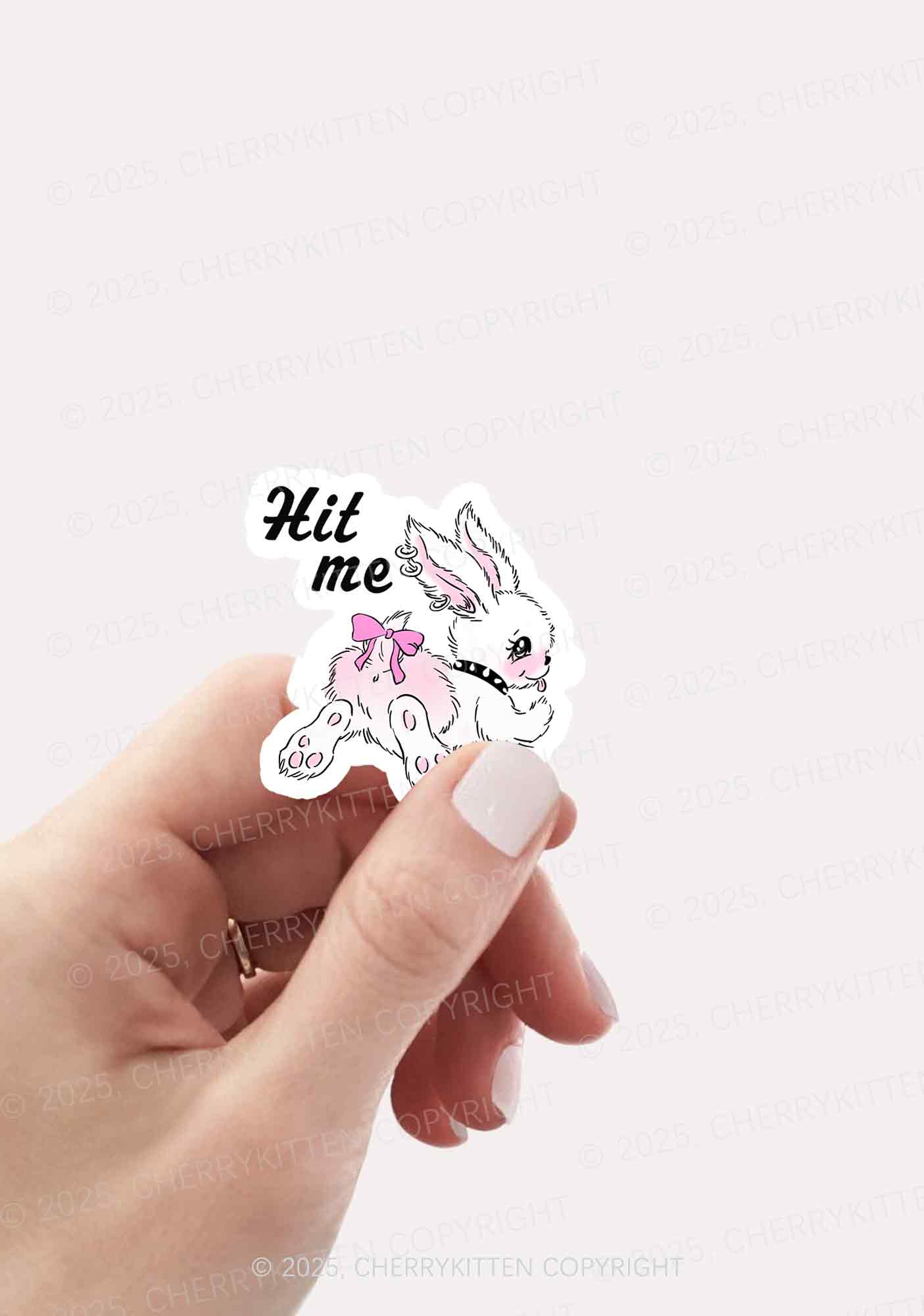 Hit Me White Bunny Y2K Sticker Cherrykitten