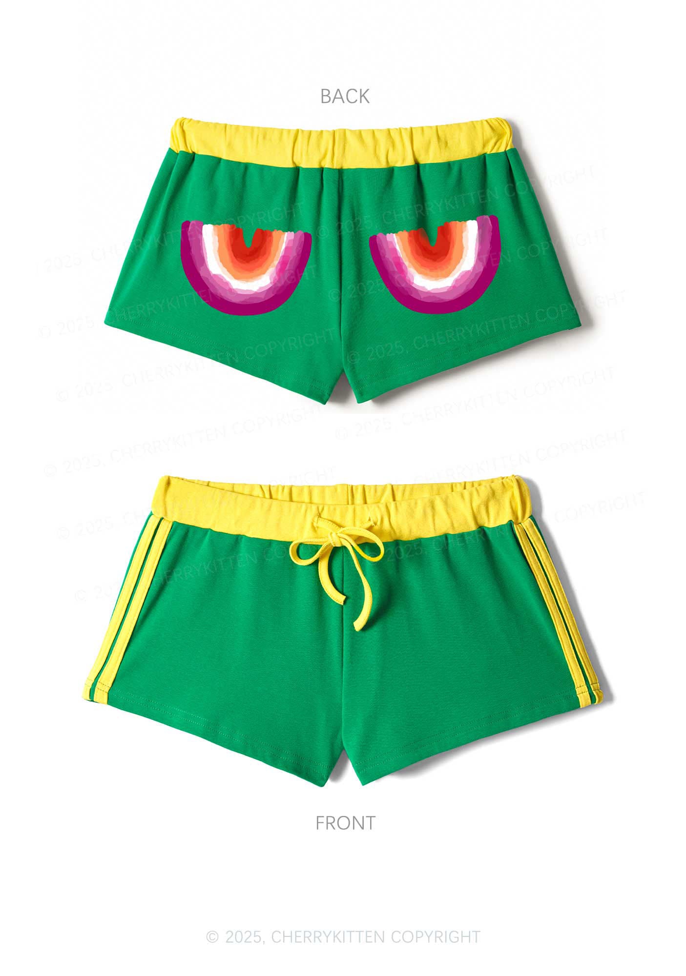Double Rainbow Pride Y2K Drawstring Mini Shorts Cherrykitten