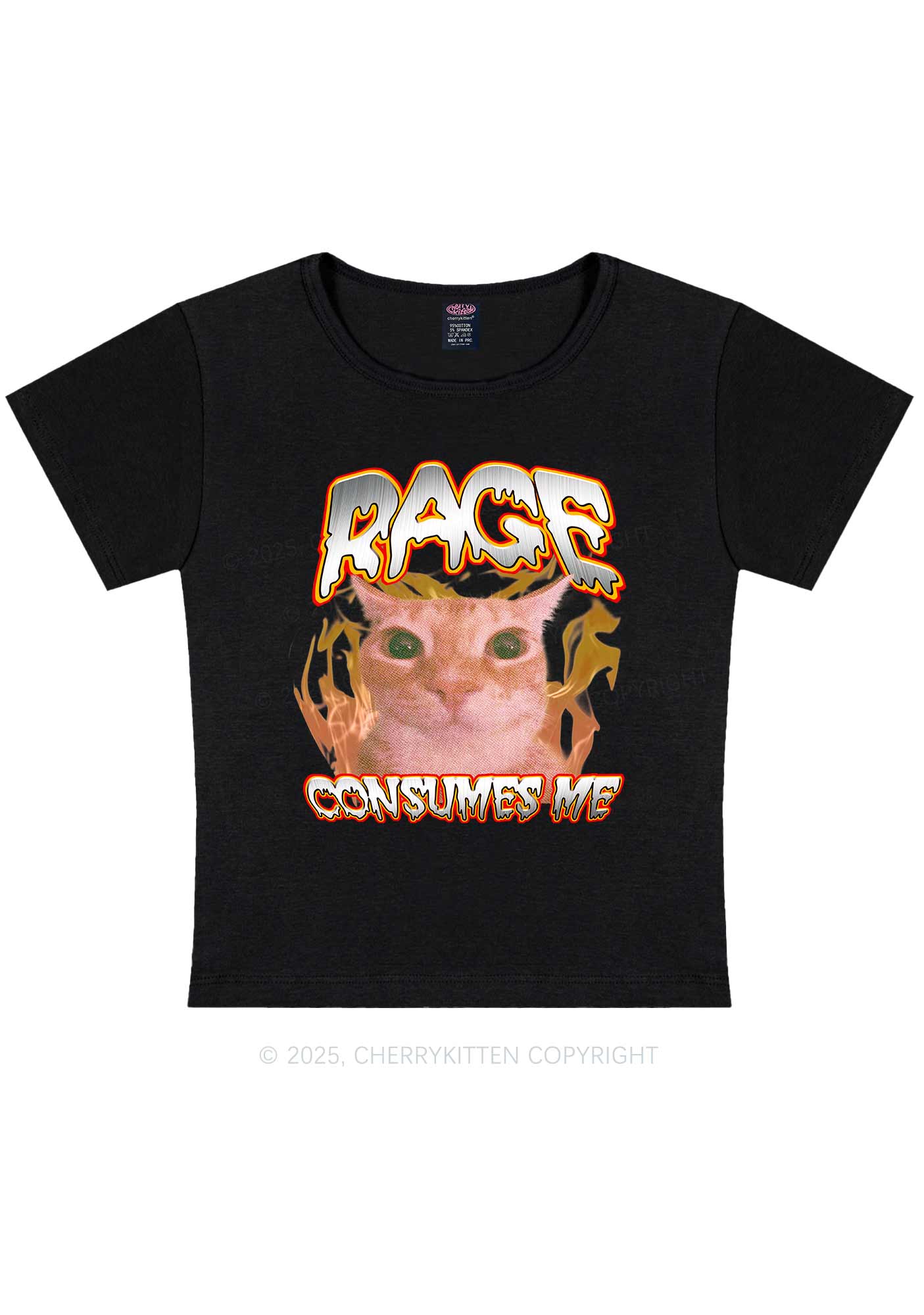 Rage Consumes Me Cat Y2K Baby Tee Cherrykitten