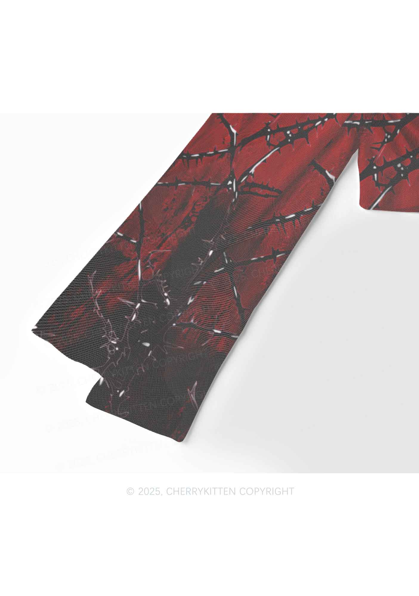 Thorned Ruby Y2K Mesh Long Sleeve Crop Top Cherrykitten