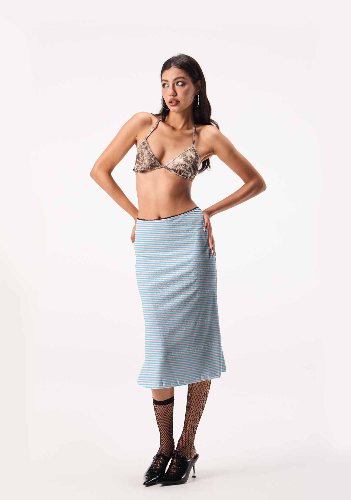 Trans Stripes Pride Y2K Print Midi Skirt Cherrykitten