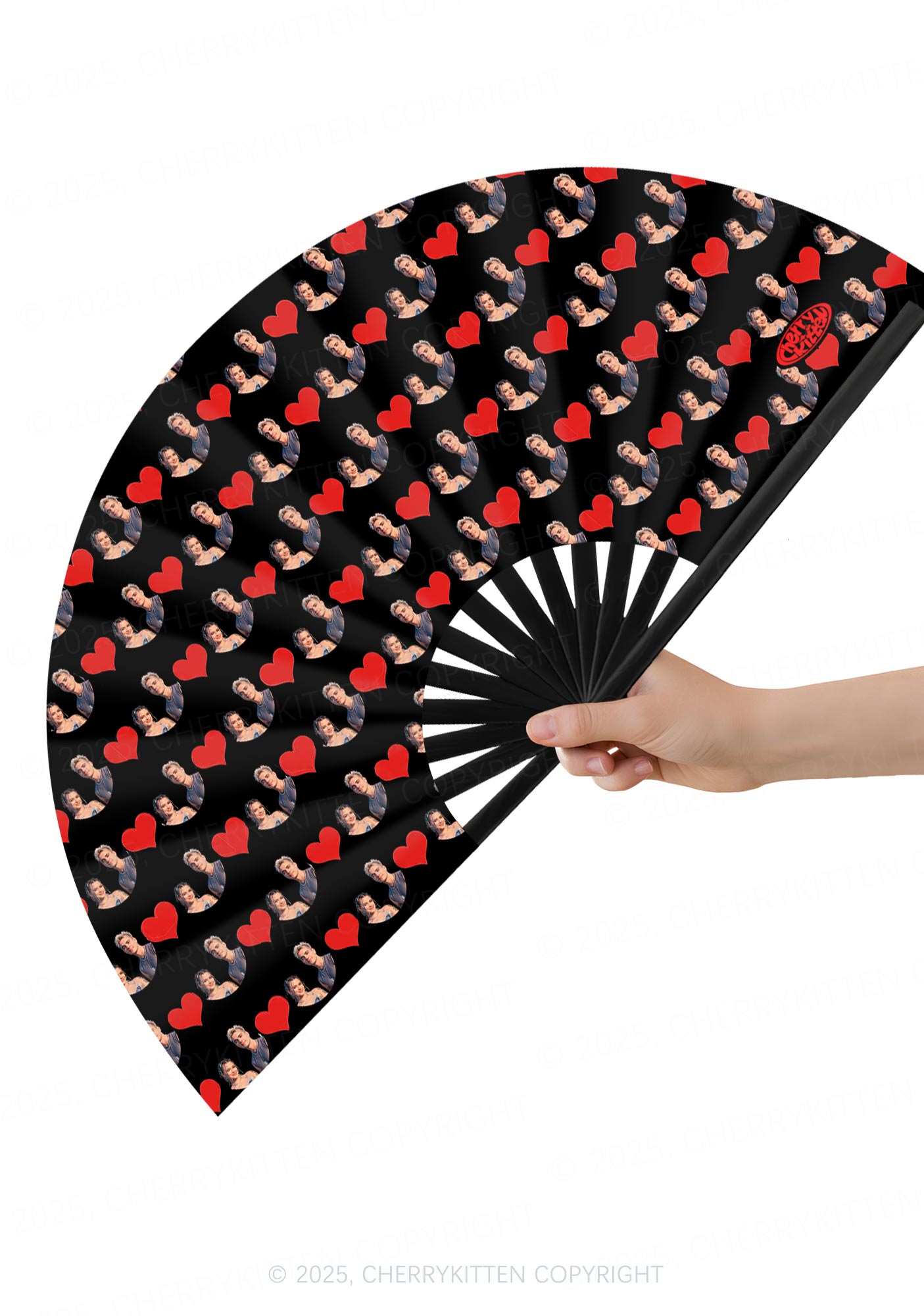 Custom Couple Photo Valentine's Day Y2K Rave Hand Fan Cherrykitten