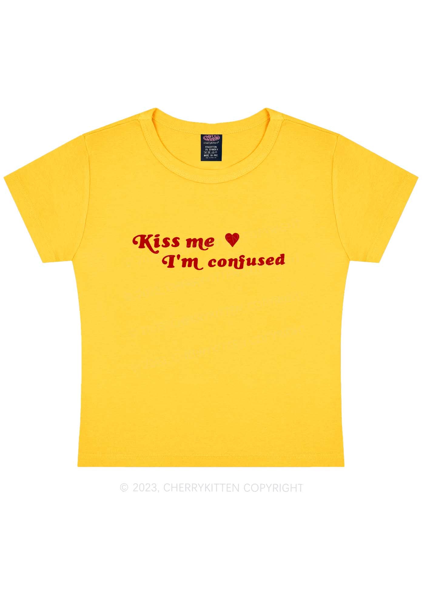 Kiss Me I'm Confused Y2K Baby Tee Cherrykitten