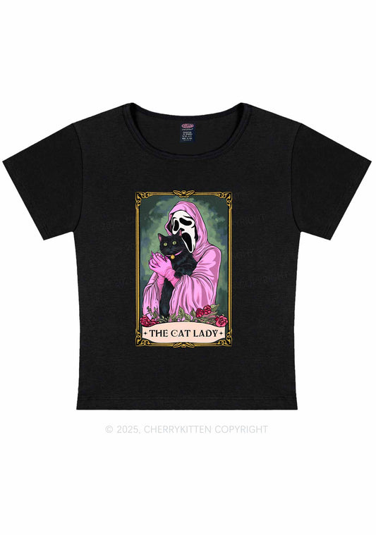 Halloween The Skull Cat Lady Y2K Baby Tee Cherrykitten