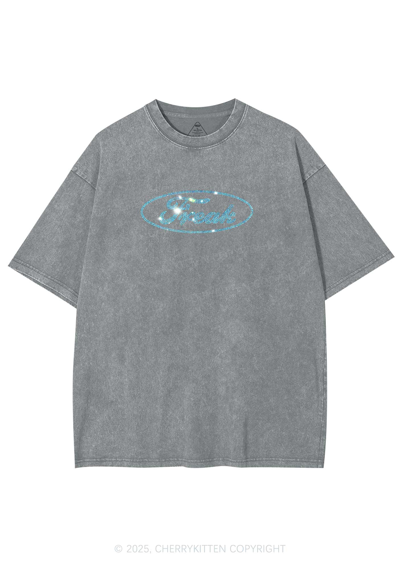 Rhinestone Oval Freak Y2K Shirts Washed Tee Cherrykitten