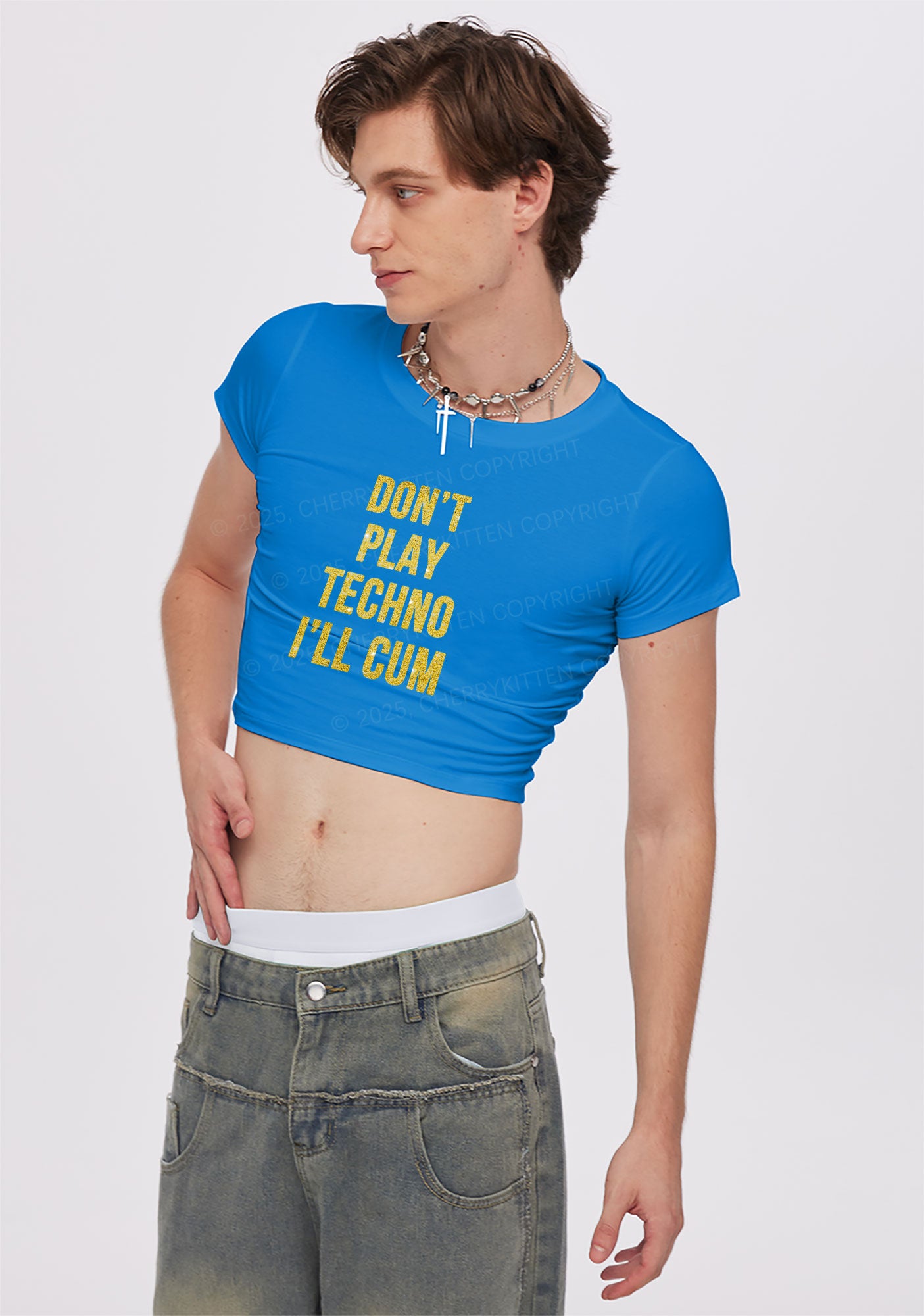 Glitter Dont Play Techno Y2K Baby Tee Cherrykitten