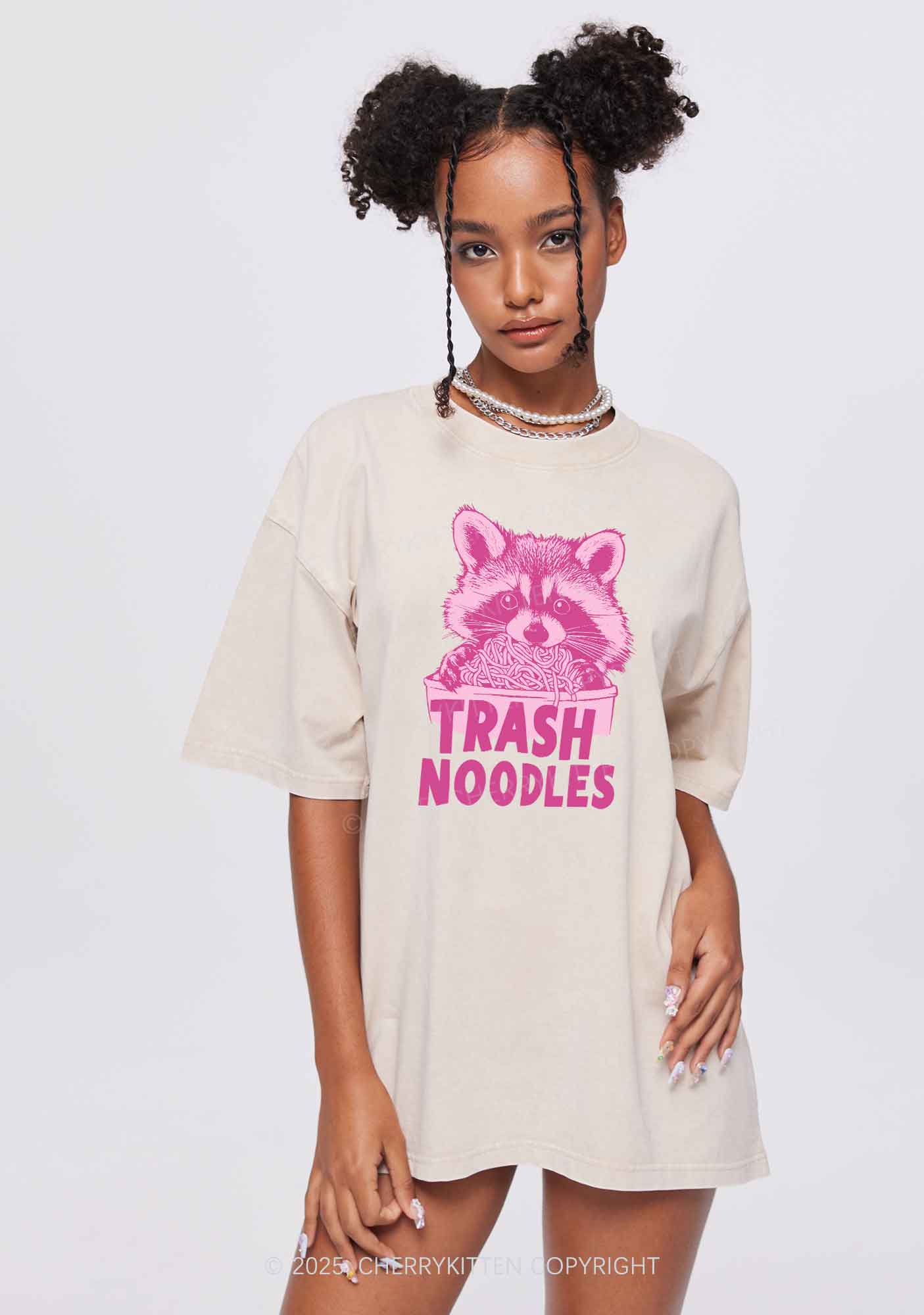 Raccoon Trash Noodles Y2K Shirts Washed Tee Cherrykitten