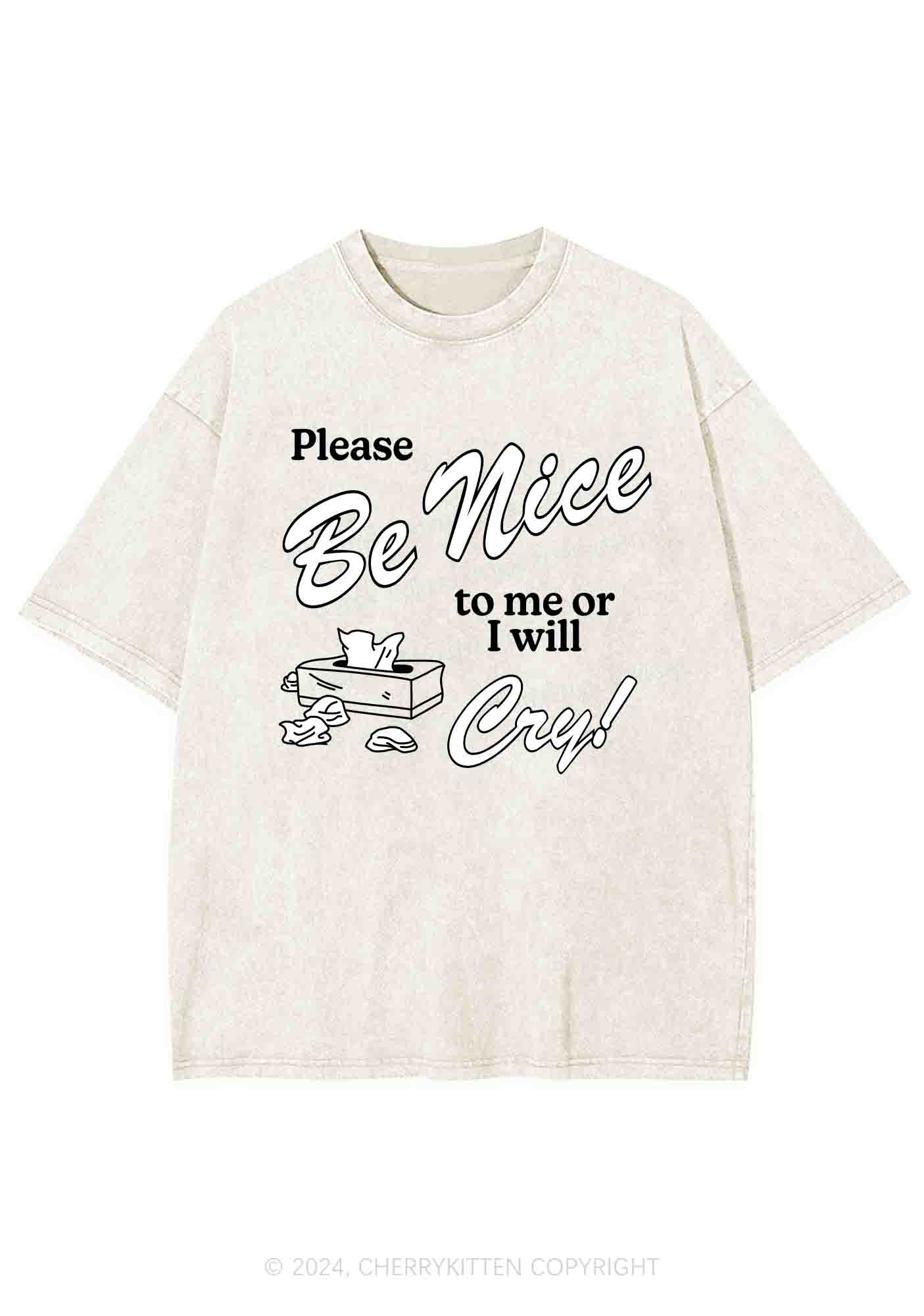 Please Be Nice To Me Or I Will Cry Y2K Washed Tee Cherrykitten