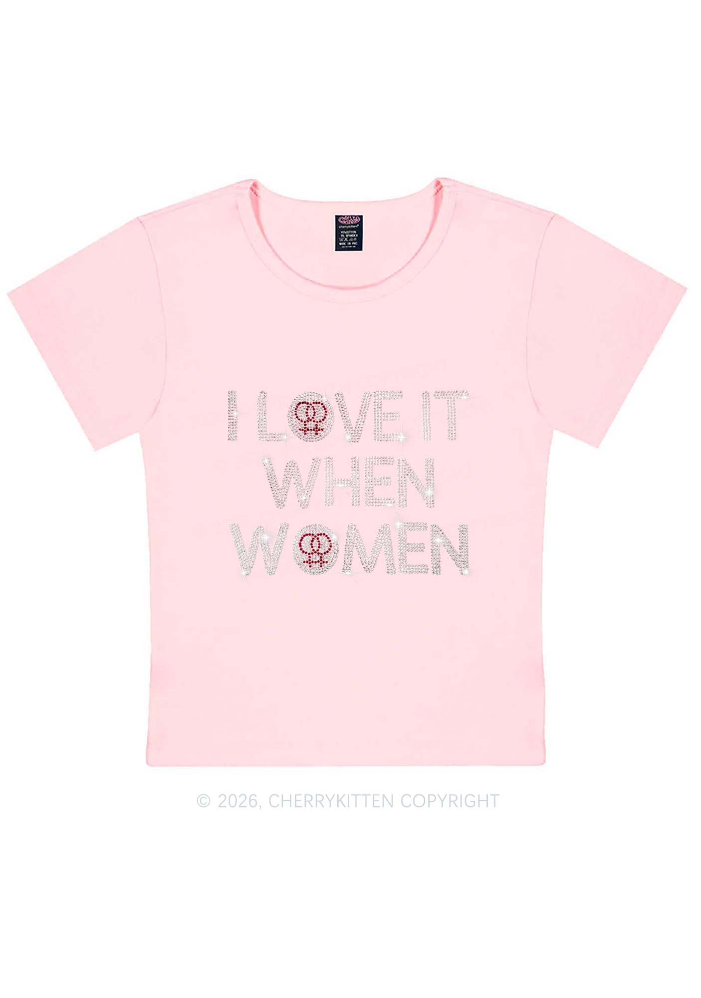 Rhinestone I Love It When Women Pride Y2K Baby Tee Cherrykitten