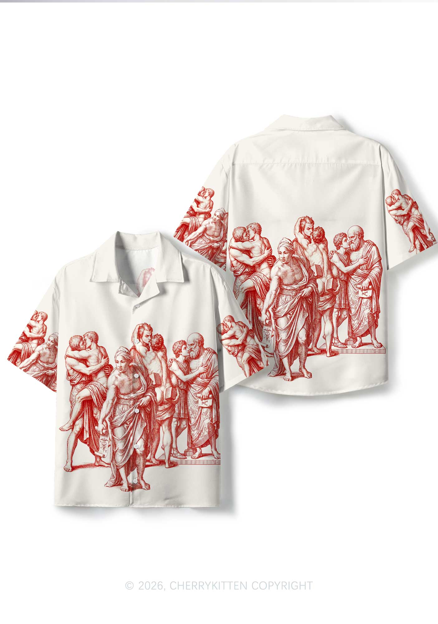 Ancient Greek Lovers Pride Y2K Print Hawaiian Shirt Cherrykitten