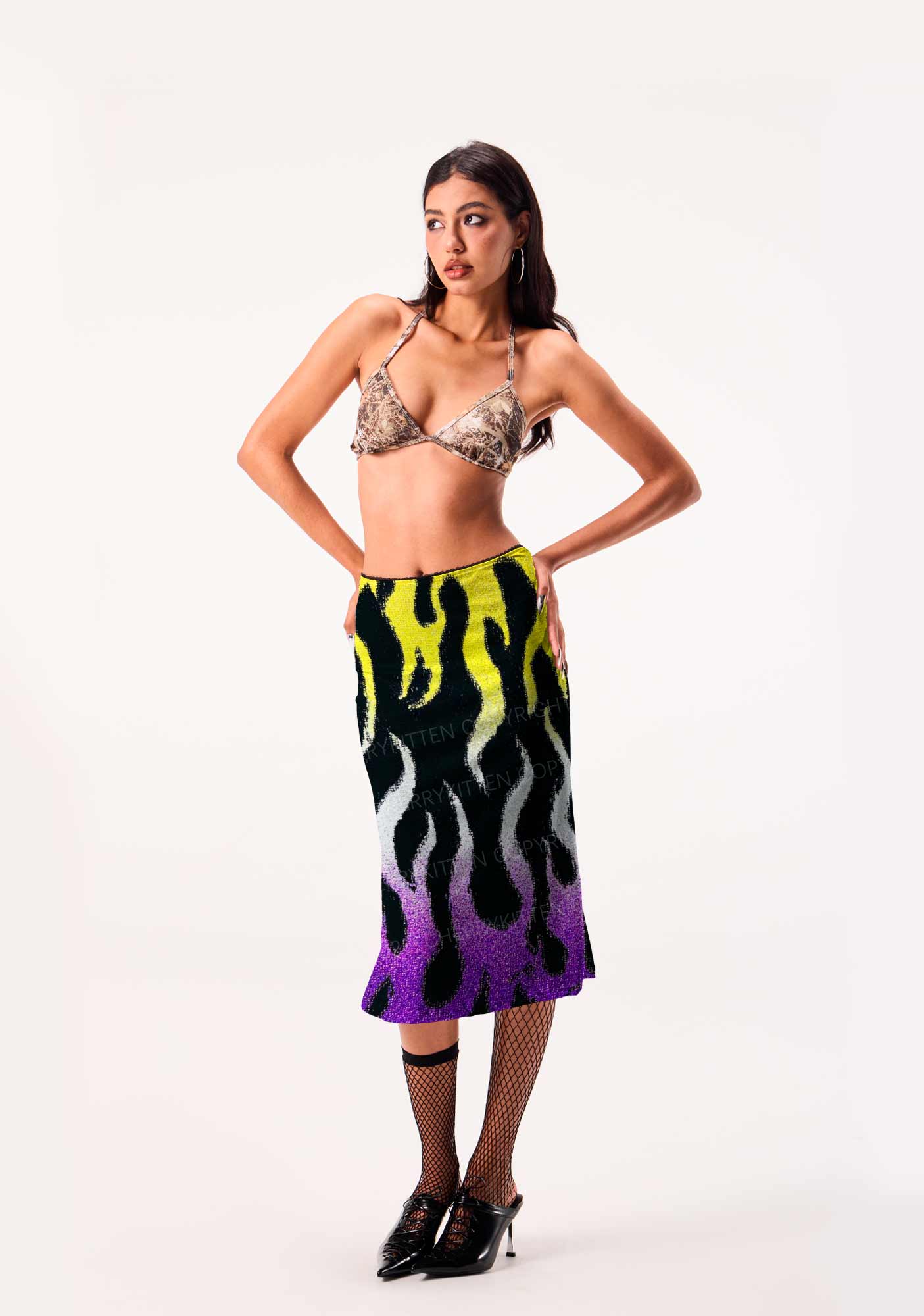 Nonbinary Flame Pride Y2K Print Midi Skirt Cherrykitten