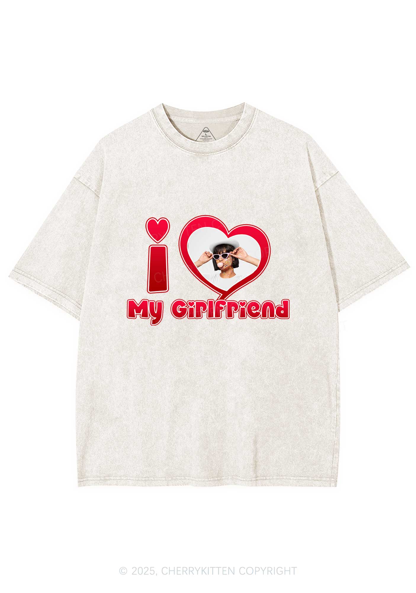 Custom Photo Red Heart Y2K Valentine's Day Washed Tee Cherrykitten