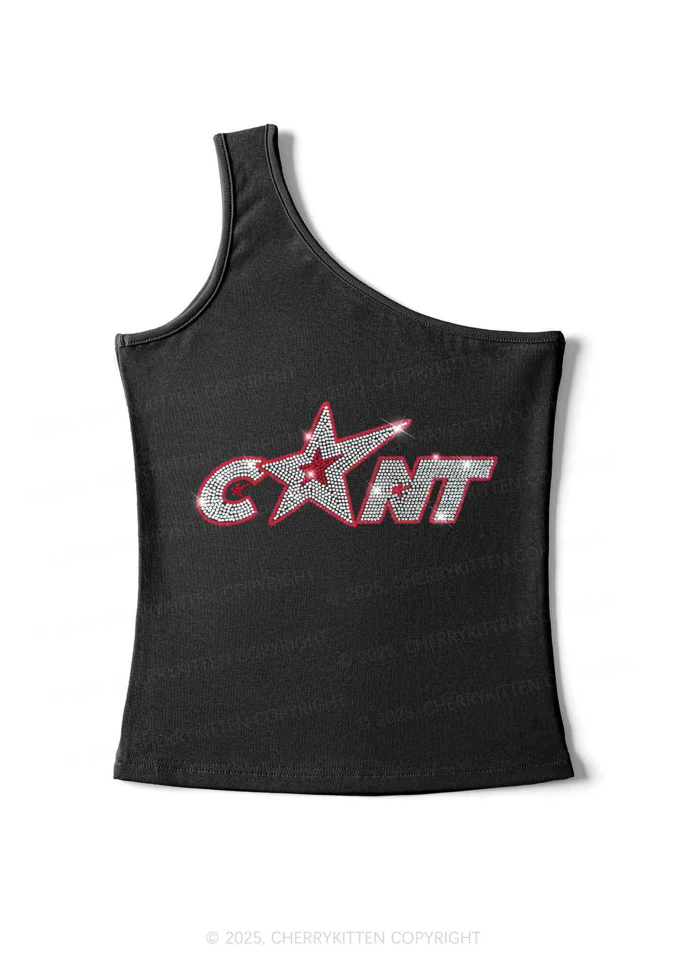 Rhinestone Star Cxxt Y2K One Shoulder Tank Top Cherrykitten