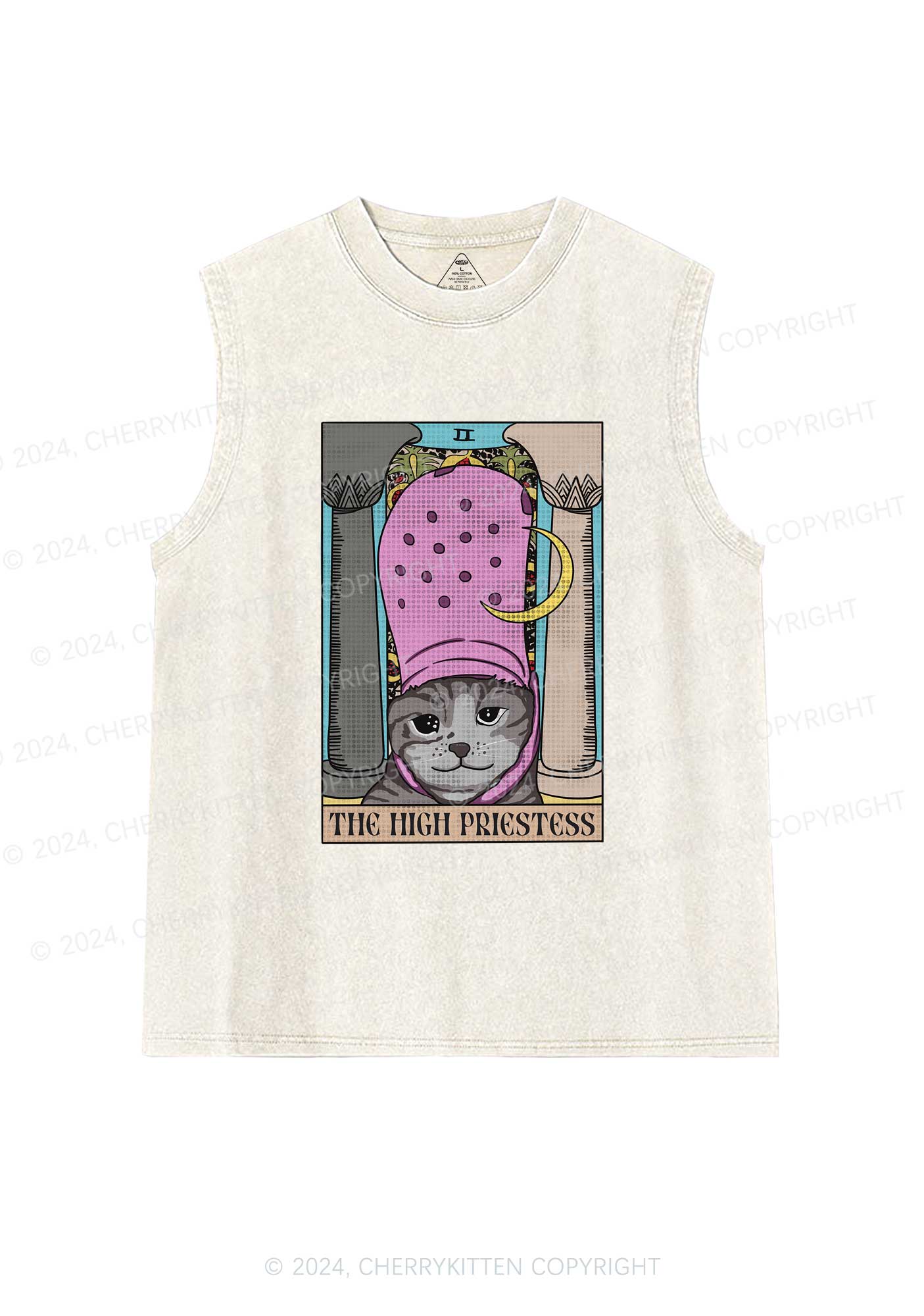 High Priestess Cat Y2K Washed Tank Cherrykitten