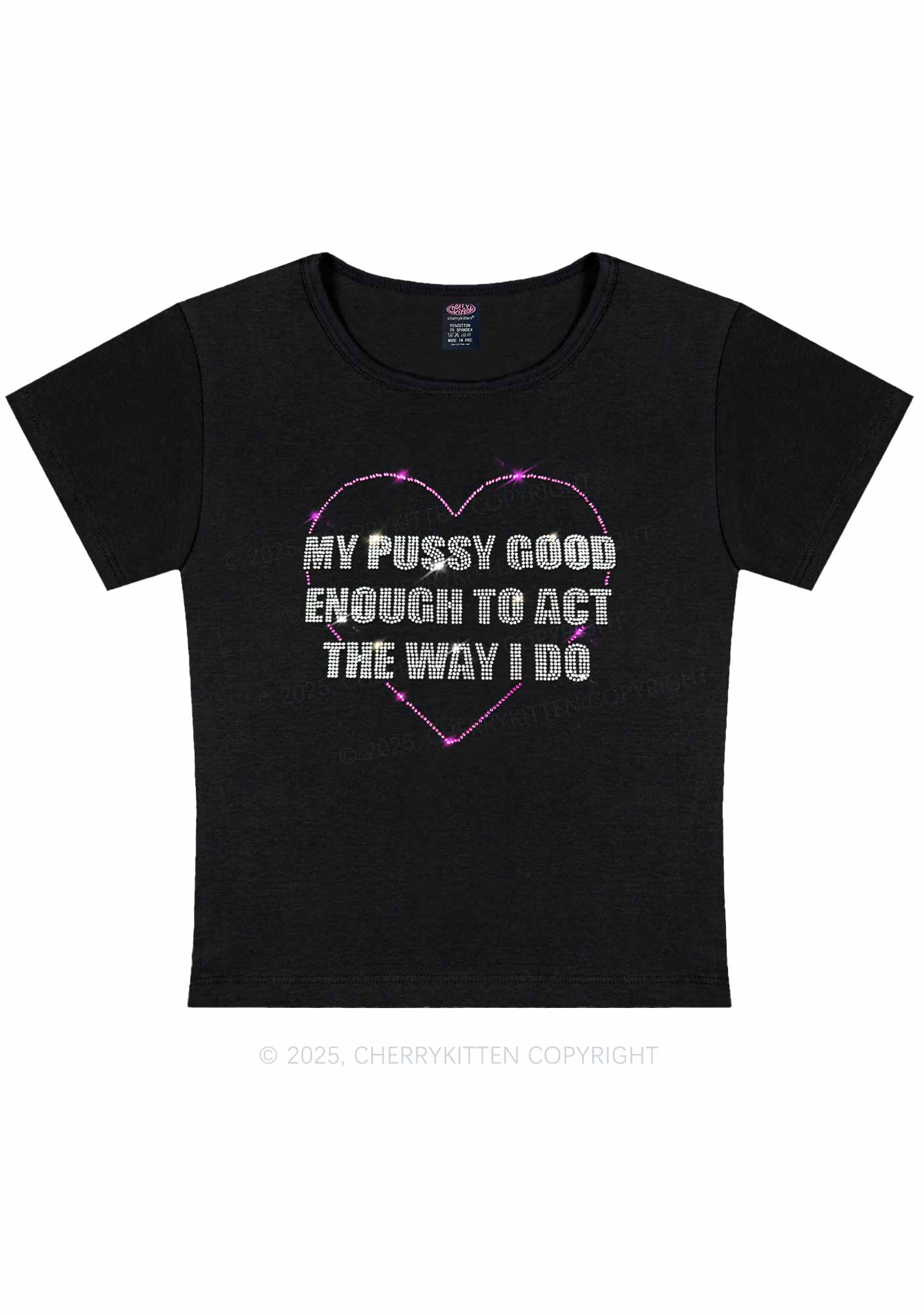 Rhinestone Good Enough To Act Y2K Baby Tee Cherrykitten