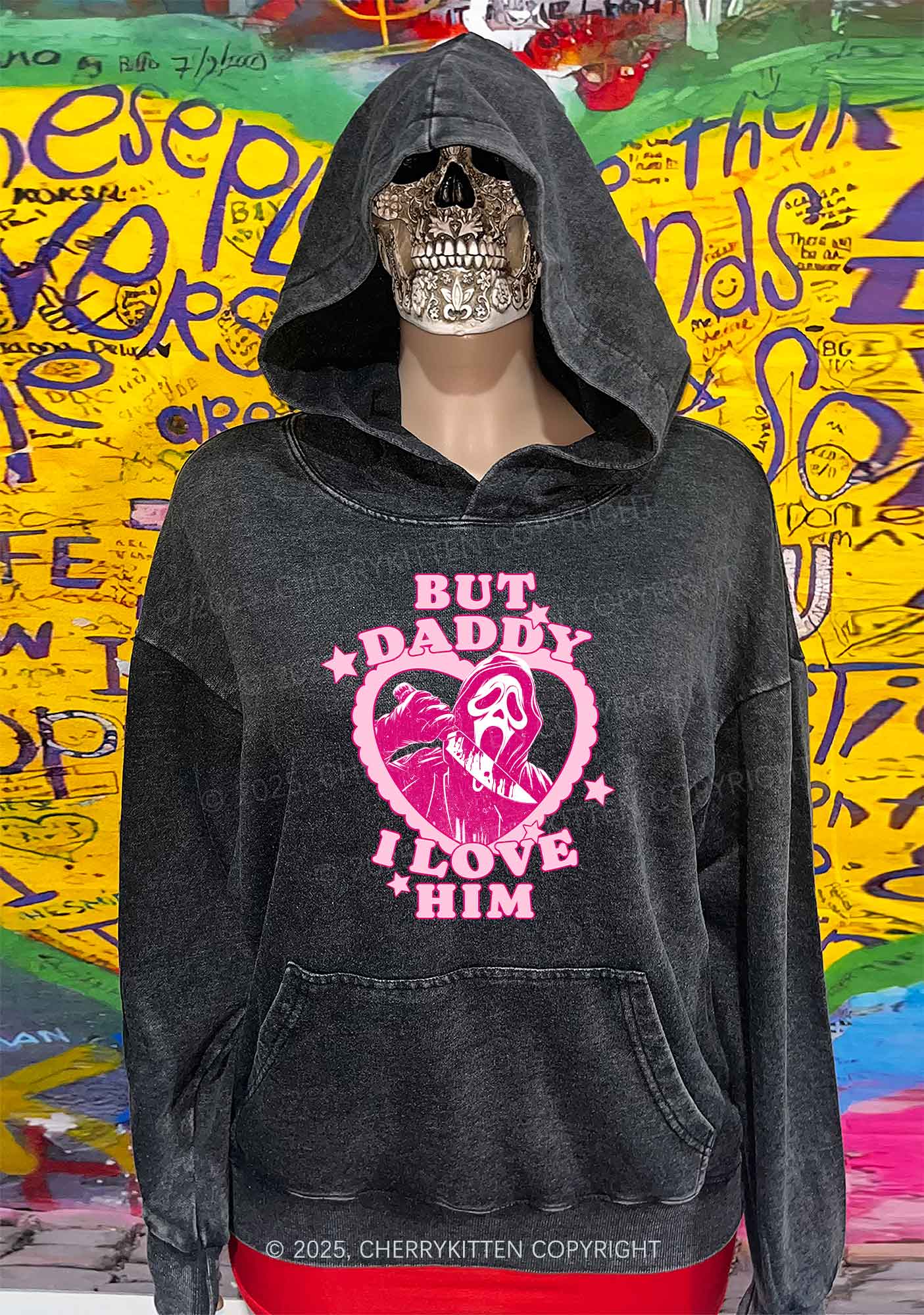 Halloween Daddy Love Horror Y2K Washed Hoodie Cherrykitten