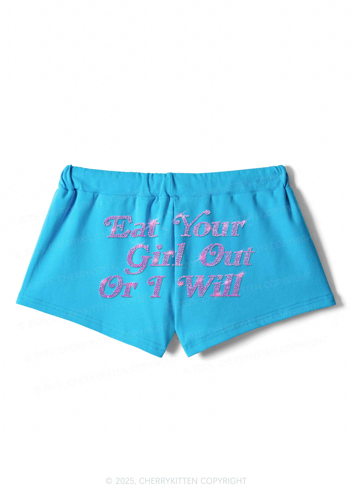 Rhinestone Eat Your Girl Out Y2K Drawstring Mini Shorts Cherrykitten