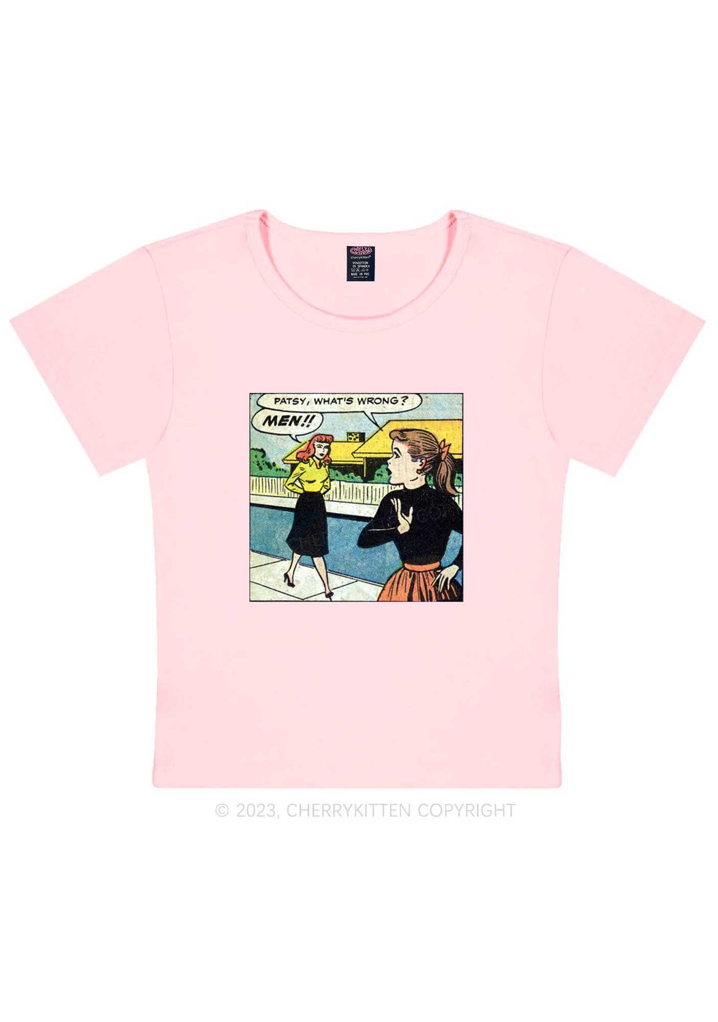 What's Wrong Men Y2K Baby Tee Cherrykitten