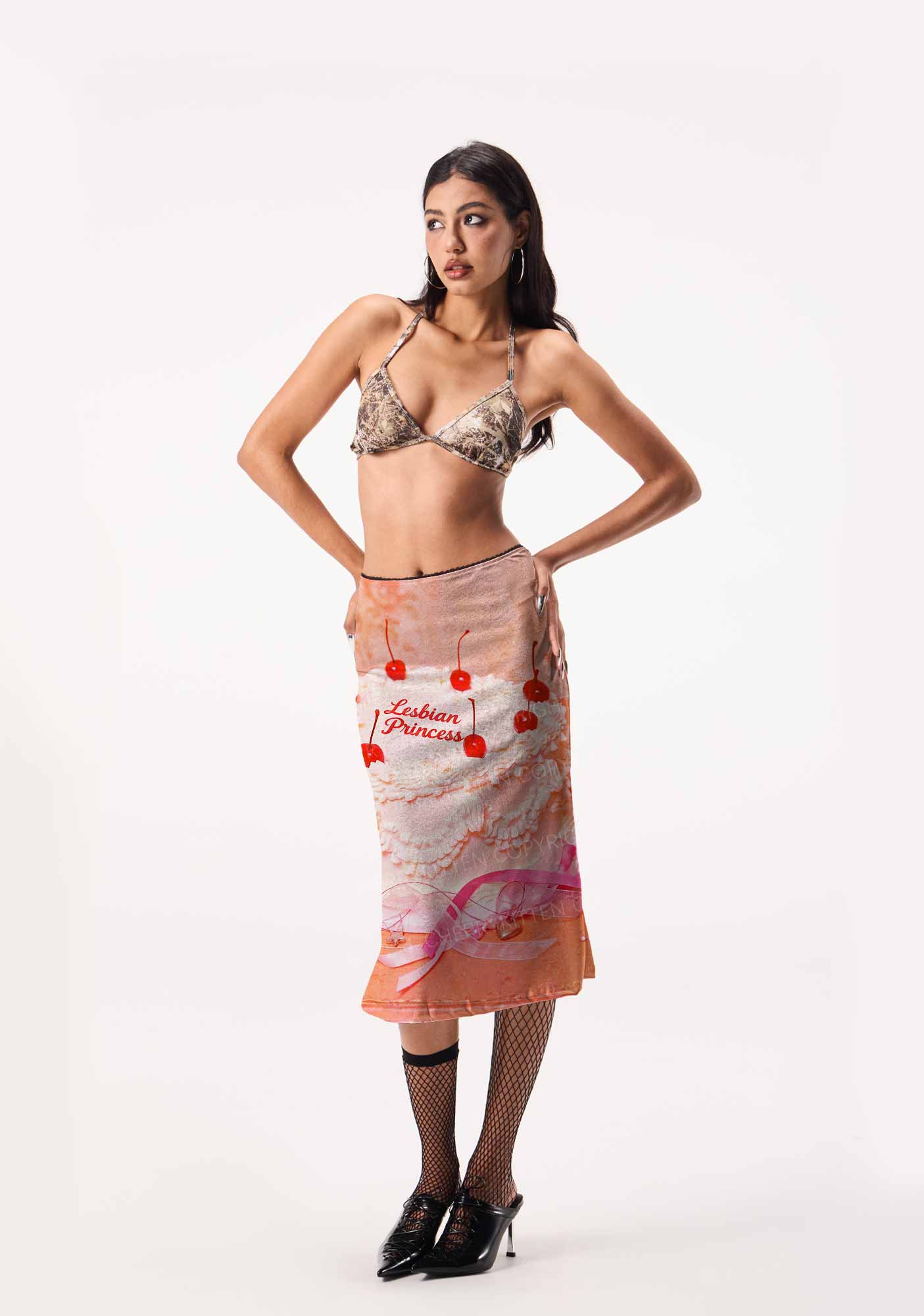 Coral Lesbian Princess Cake Pride Y2K Print Midi Skirt Cherrykitten