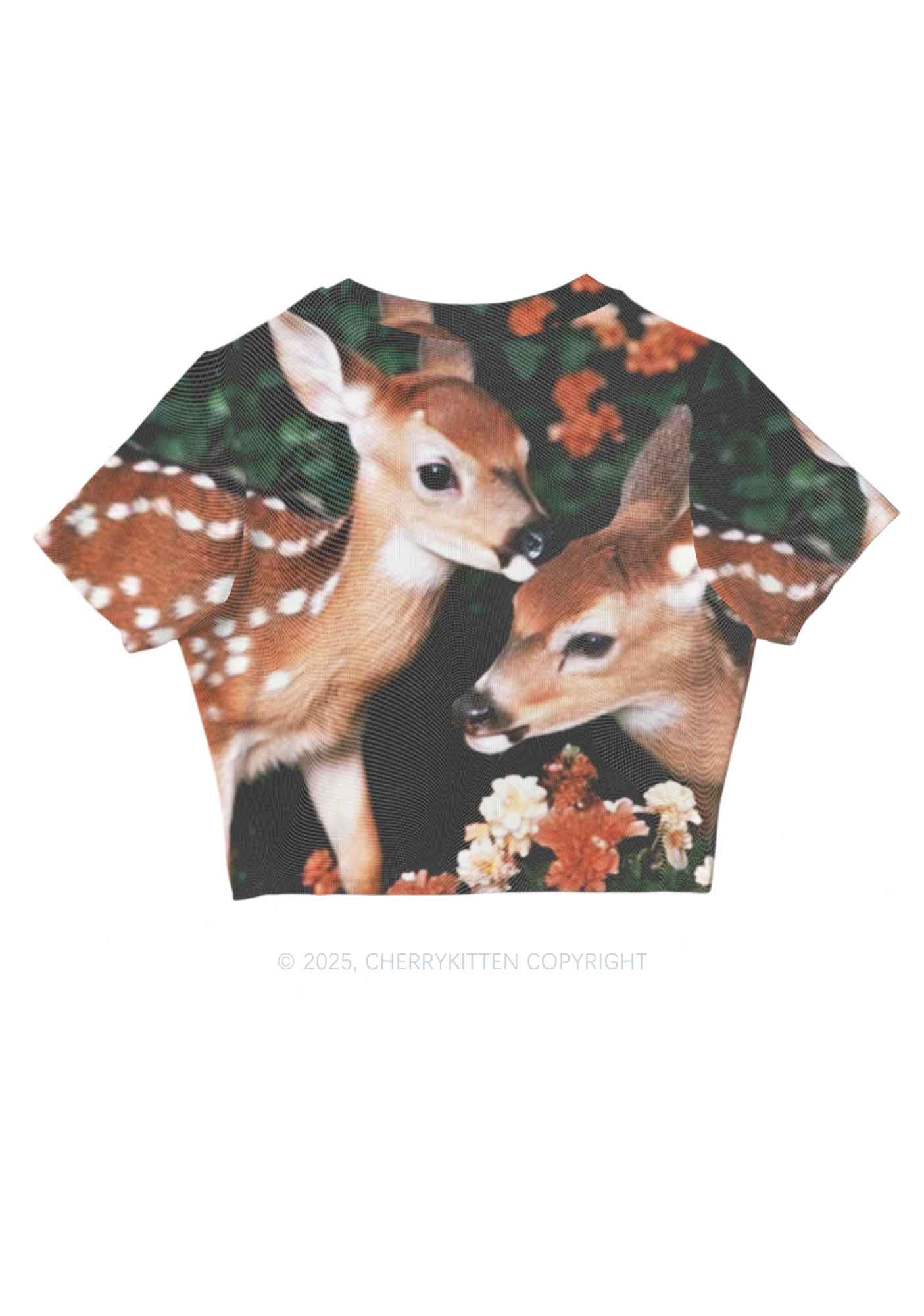 Deer Flowers Y2K Mesh Crop Top Cherrykitten