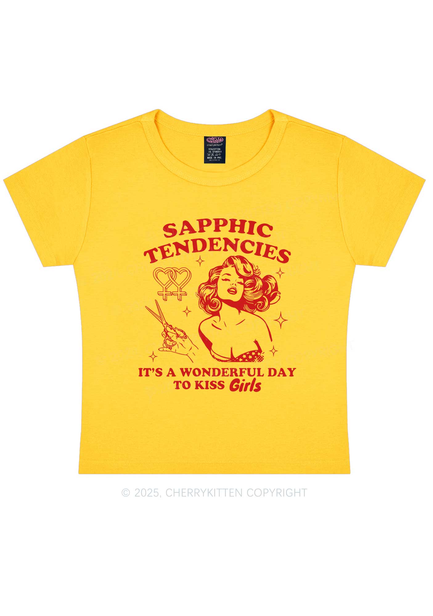 Sapphic Tendencies Kiss Girls Y2K Baby Tee Cherrykitten