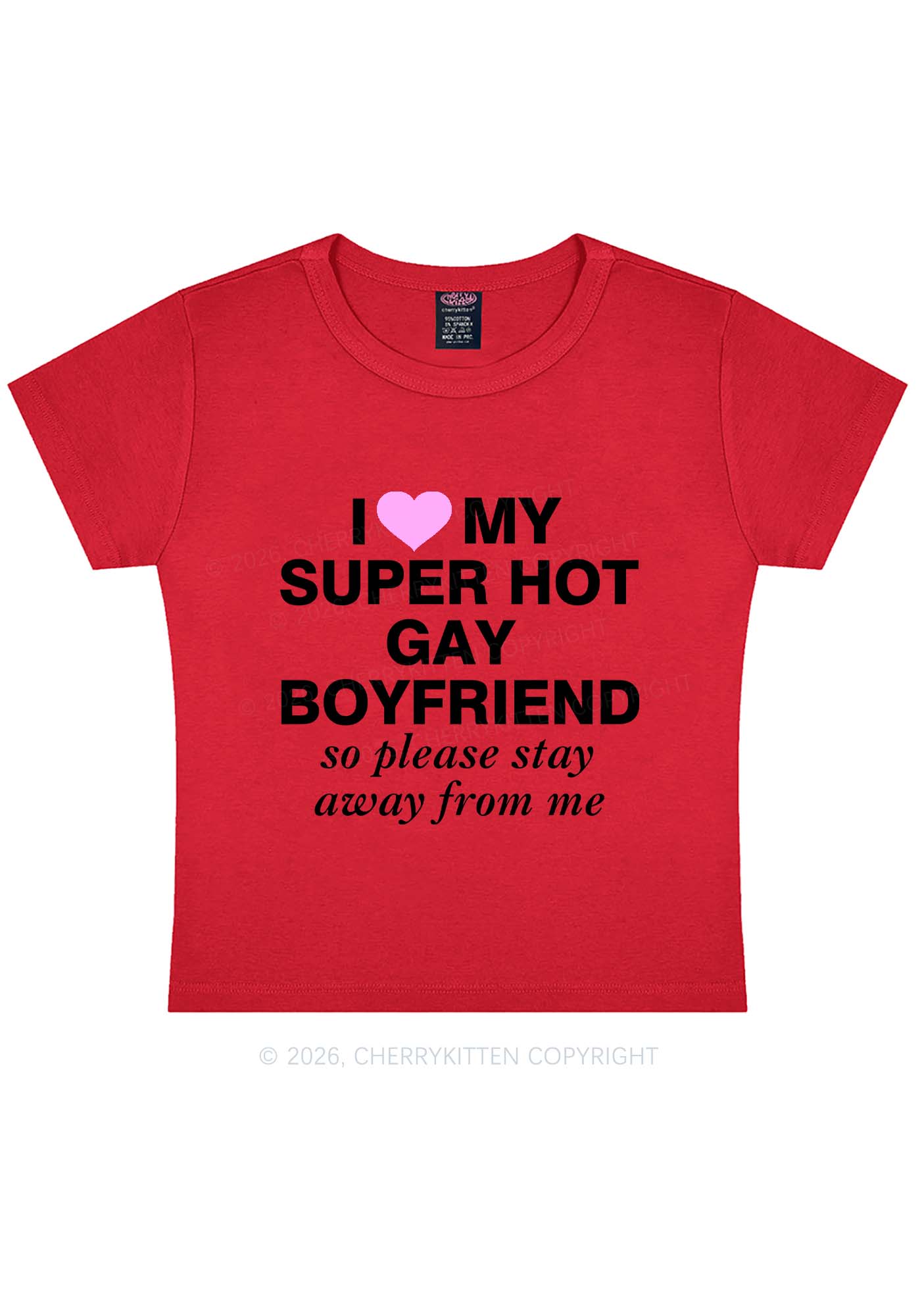 I Love My Super Hot Gay BF Pride Y2K Baby Tee Cherrykitten
