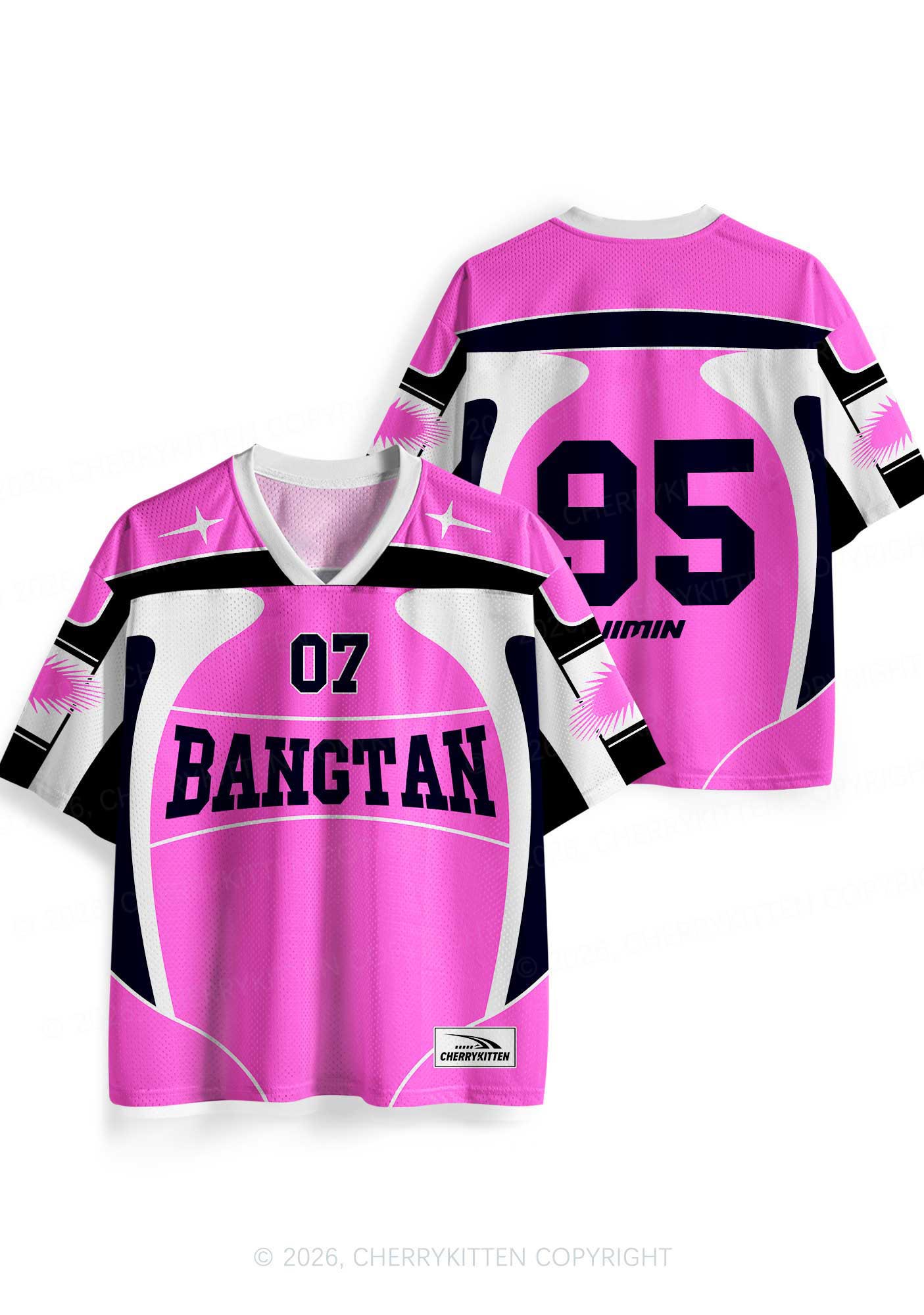 Hot Pink Korean Boys Y2K Sport Jersey Shirts Cherrykitten
