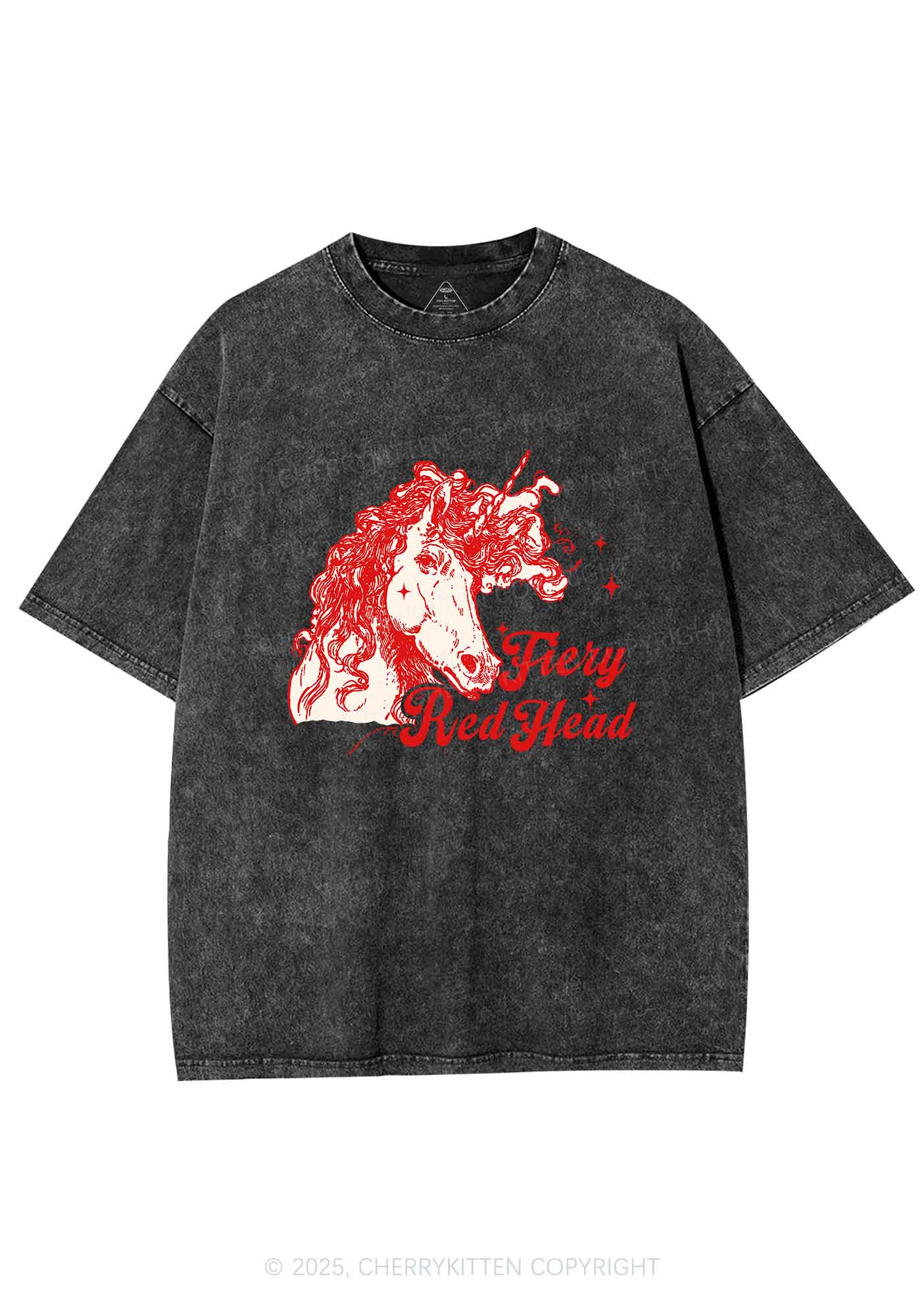Fiery Red Head Y2K Shirts Washed Tee Cherrykitten