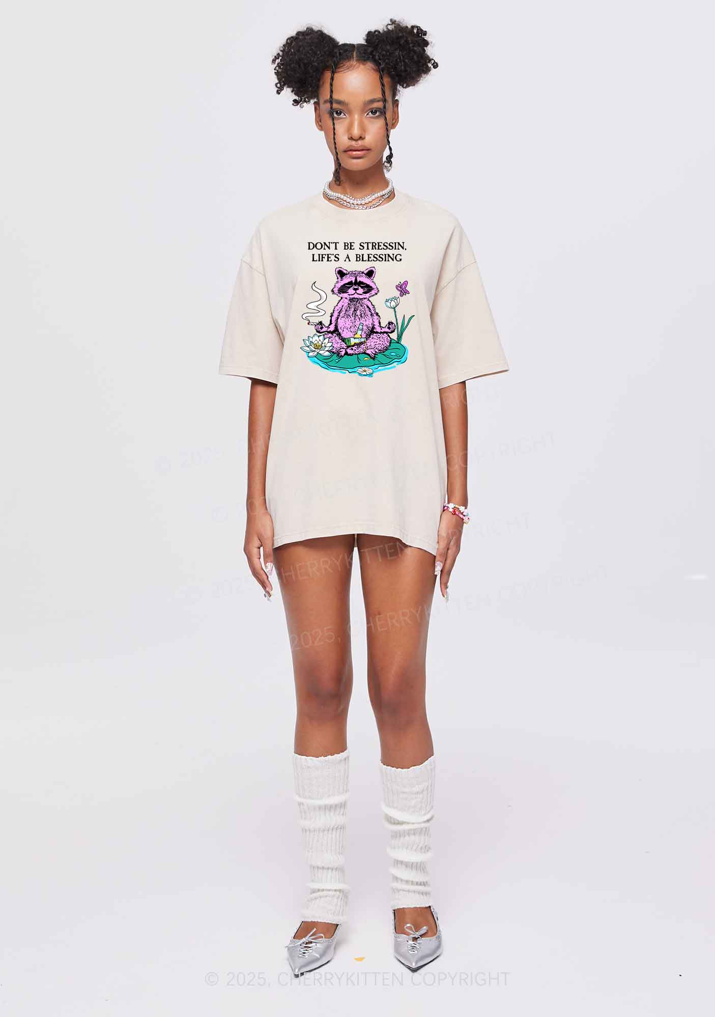 Dont Stress Raccoon Y2K Shirts Washed Tee Cherrykitten