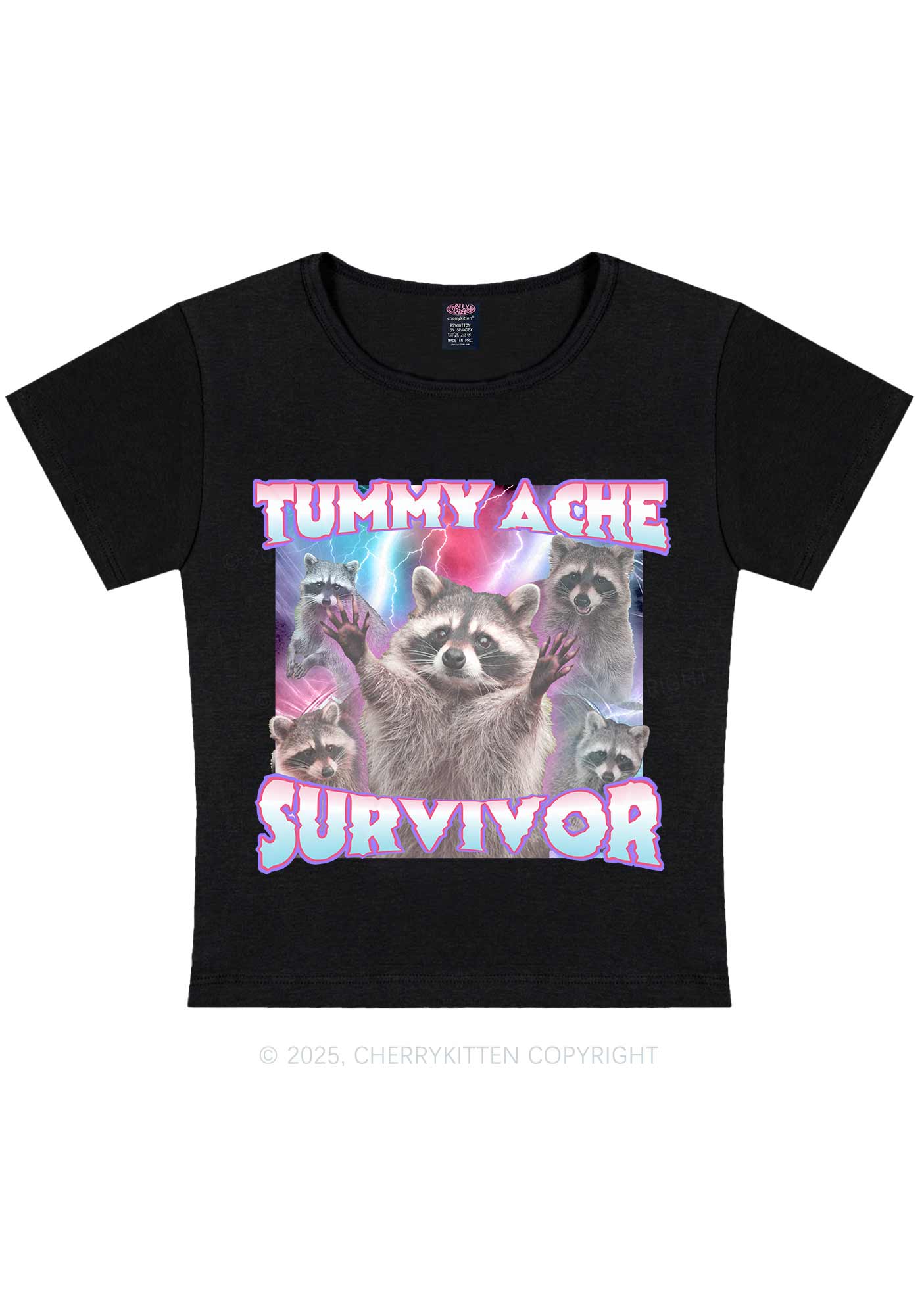 Tummy Ache Survivor Raccoon Y2K Baby Tee Cherrykitten