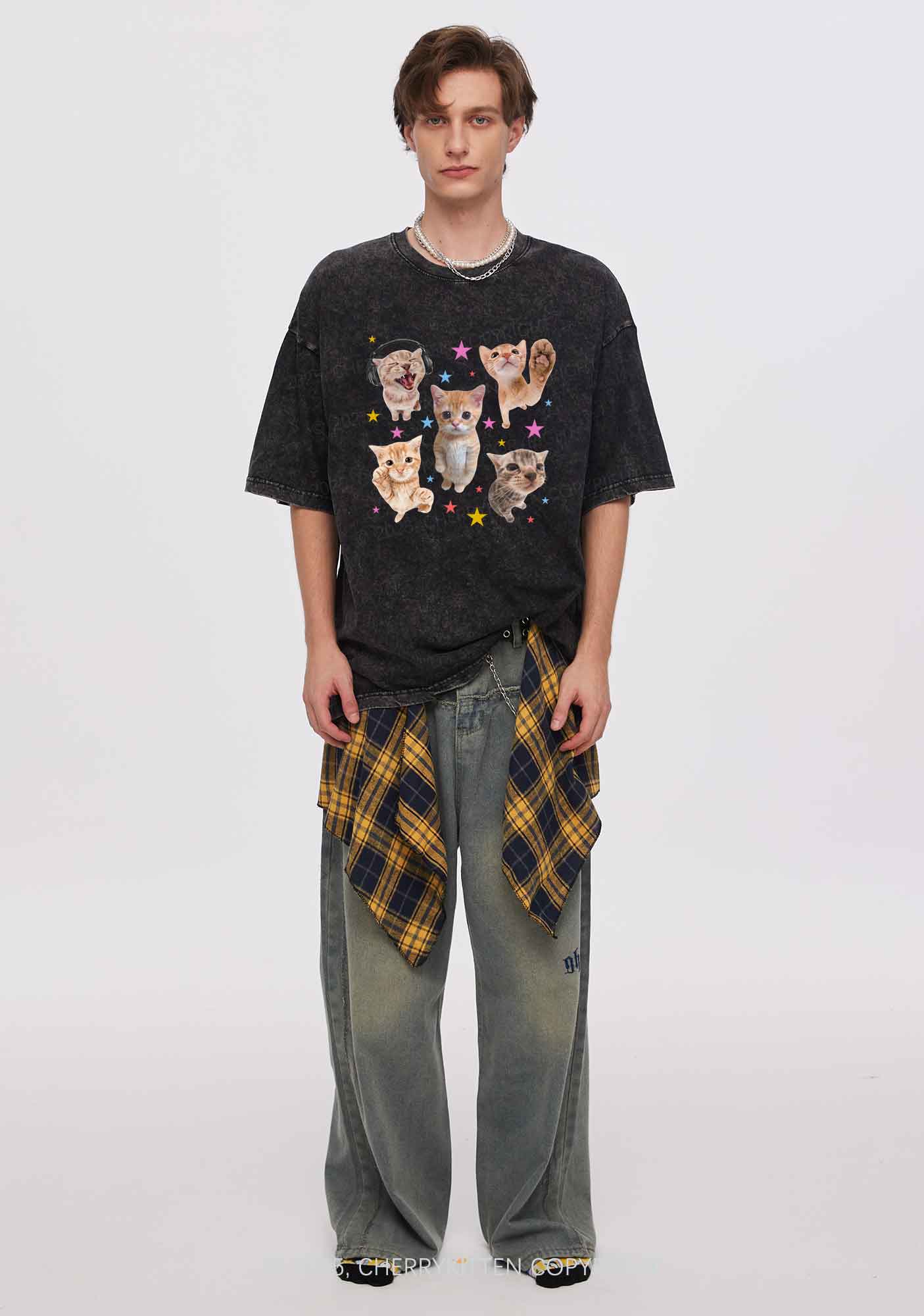 Adorable Cats Y2K Shirts Washed Tee Cherrykitten