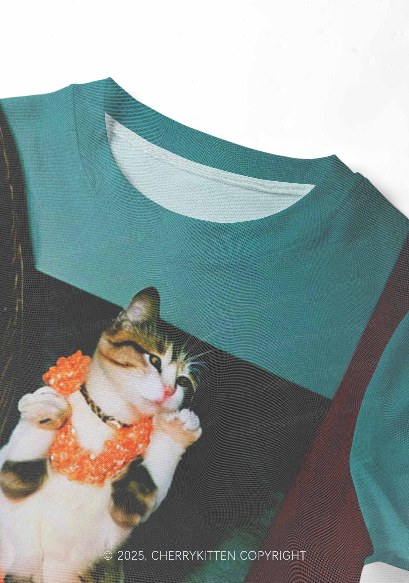 Dancing Cat Y2K Mesh Crop Top Cherrykitten