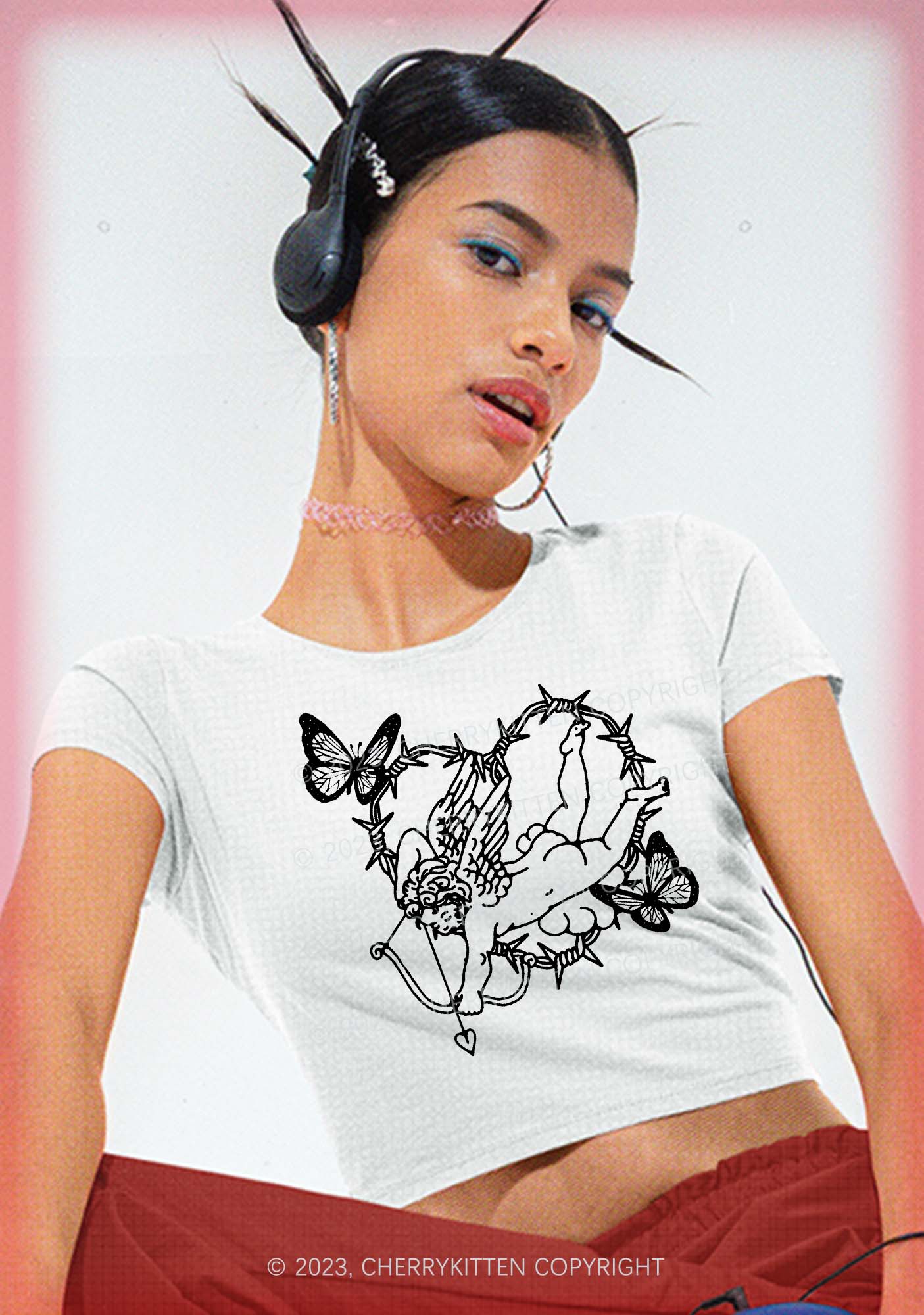 Butterfly Cupid Valentine's Day Y2K Baby Tee Cherrykitten