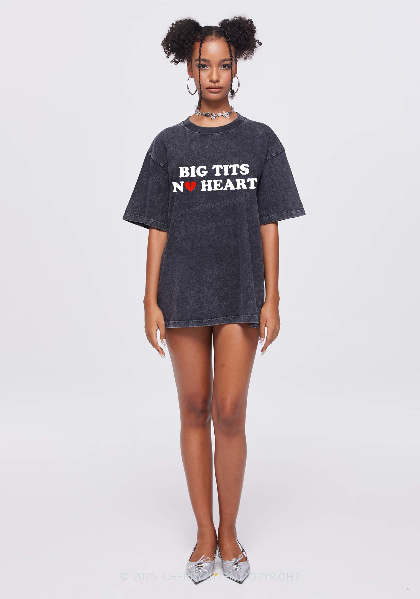 Big Txts No Heart Y2K Shirts Washed Tee Cherrykitten