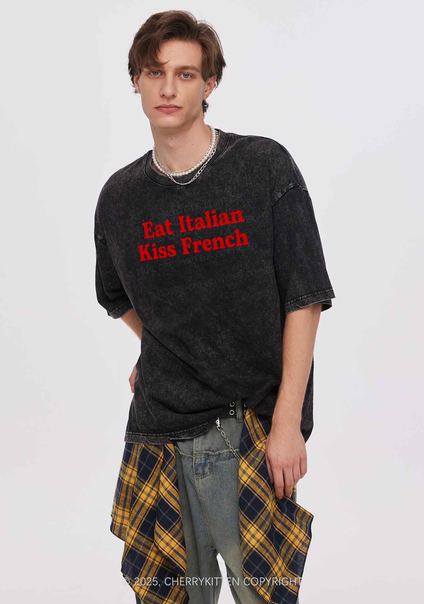 Eat Italian Kiss French Y2K Washed Tee Cherrykitten