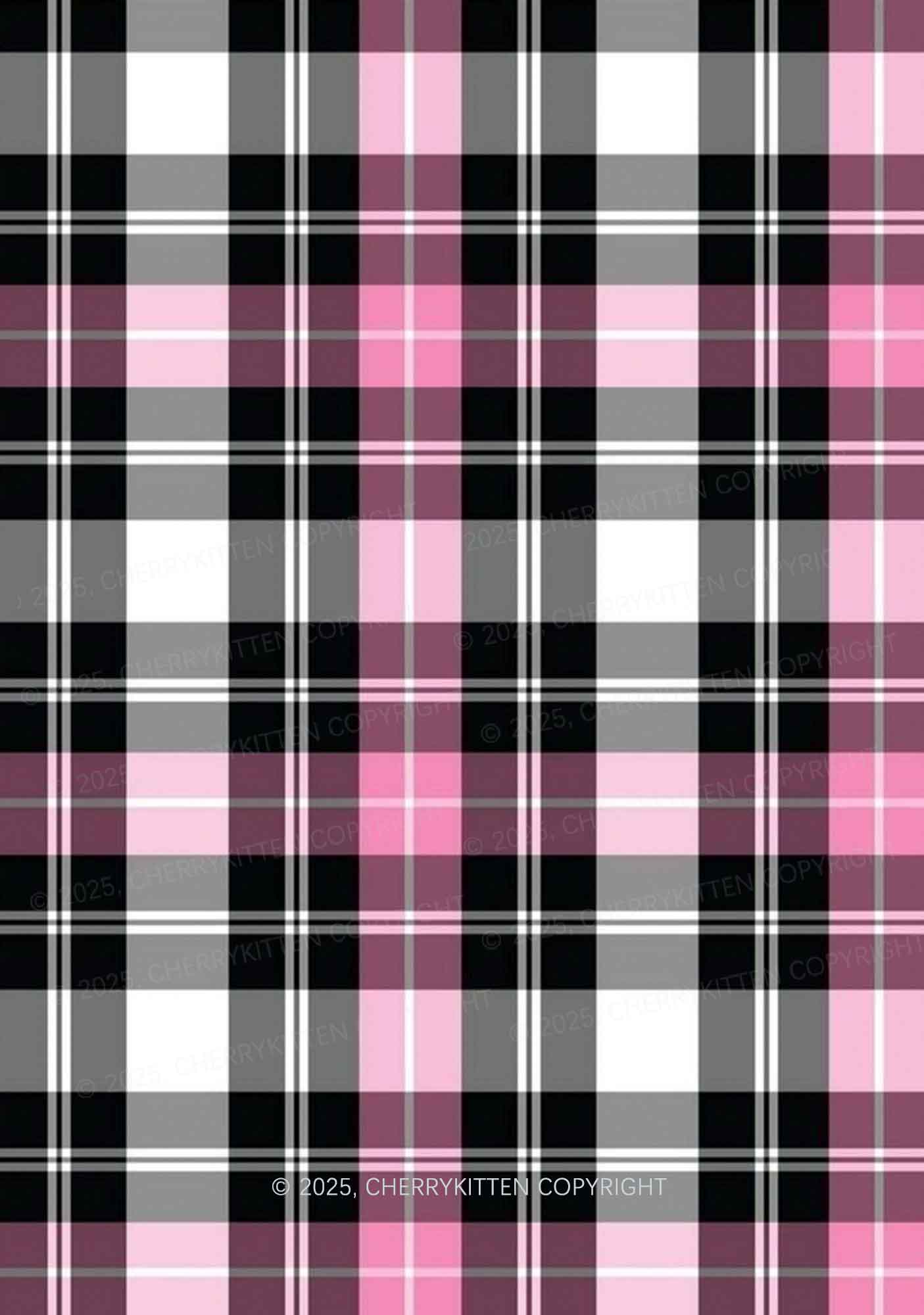 Pink And White Plaid Y2K Print Long Sleeve Pajama Set Cherrykitten