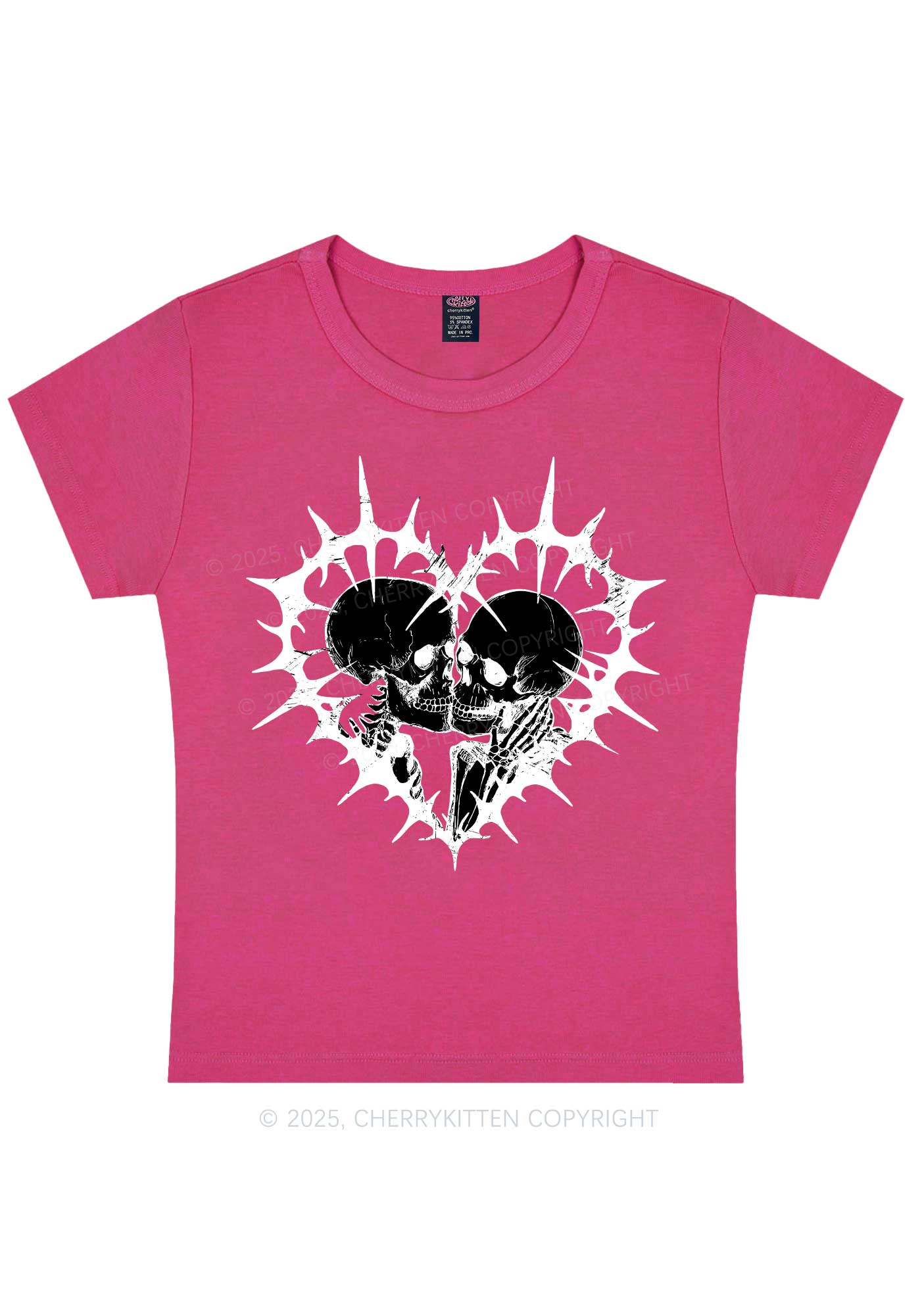 Spiked Heart Skulls Valentine's Day Y2K Baby Tee Cherrykitten