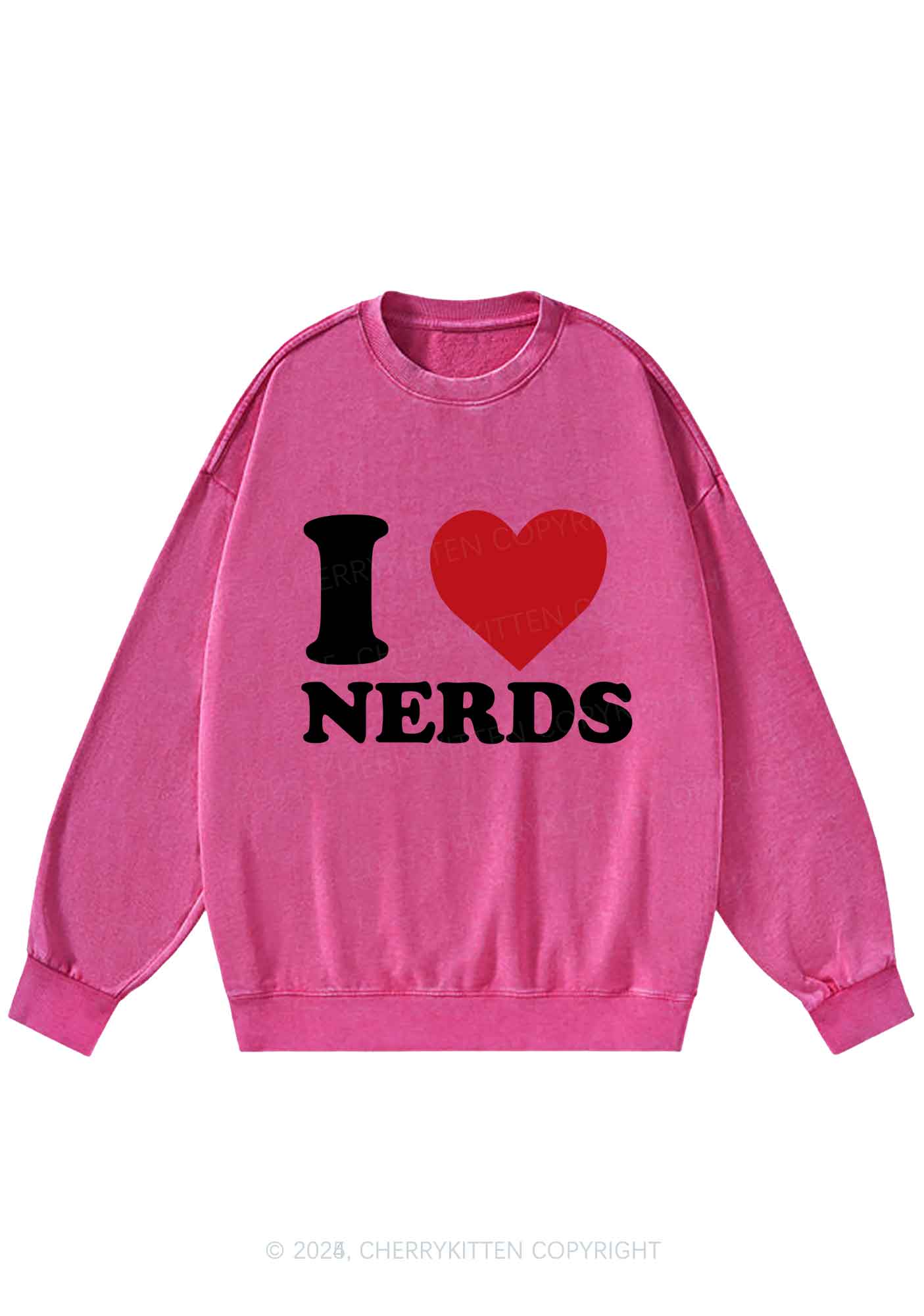 I Love Nerds Y2K Washed Sweatshirts Cherrykitten