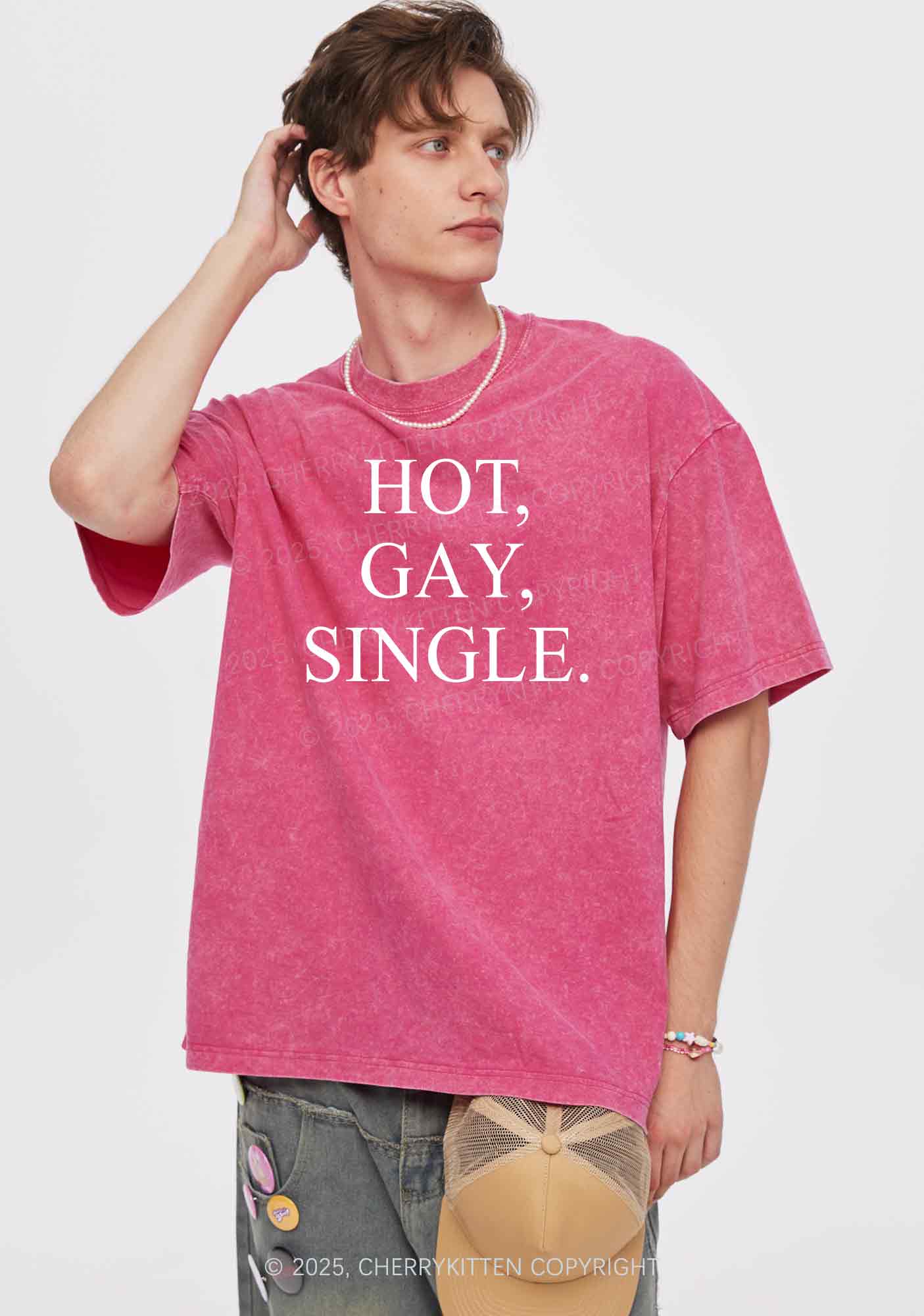 Hot Gay Single Pride Y2K Shirts Washed Tee Cherrykitten