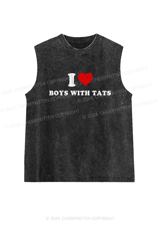 I Love Boys With Tats Y2K Washed Tank Cherrykitten