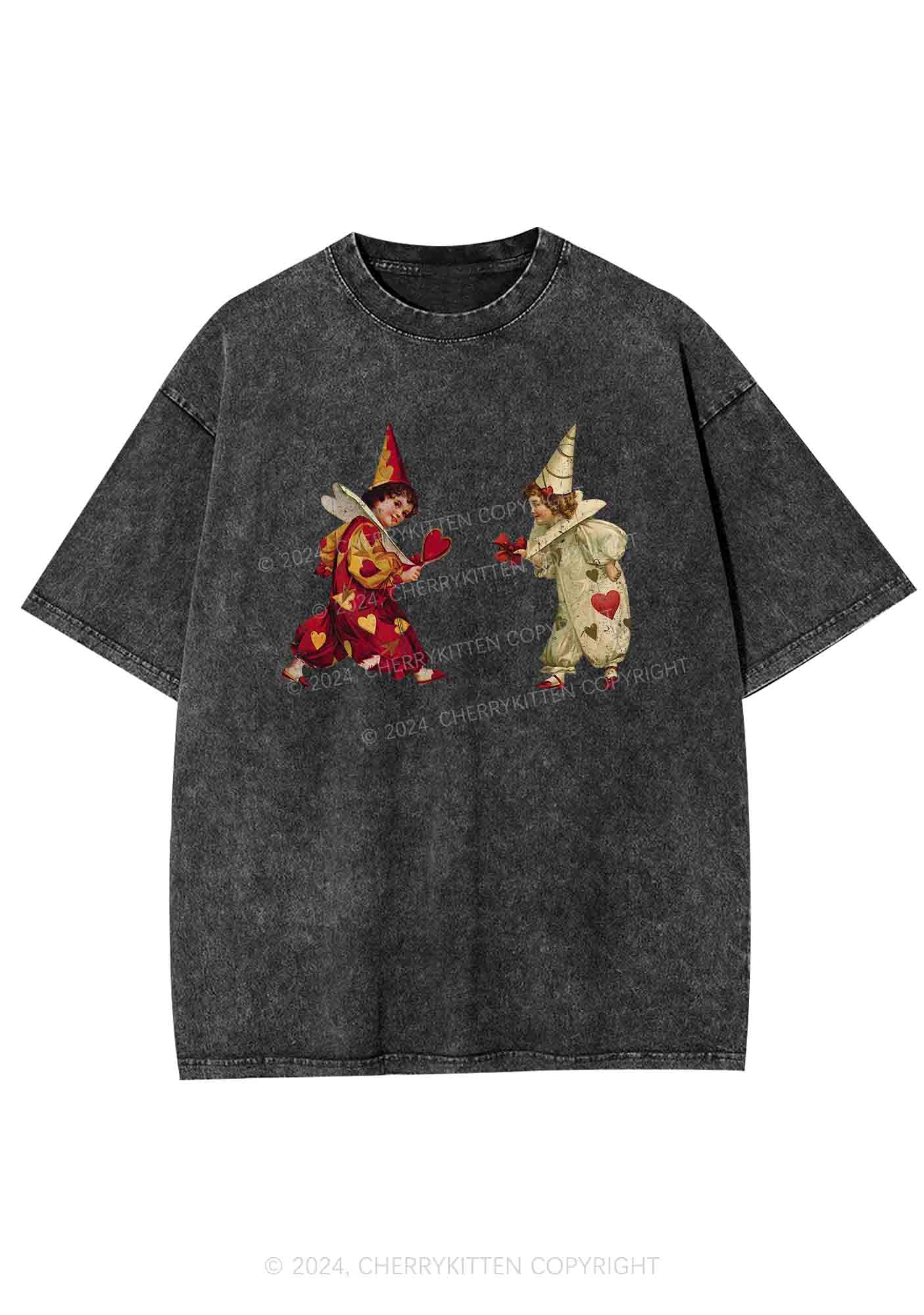 Heart Bow Knot Kids Y2K Washed Tee Cherrykitten