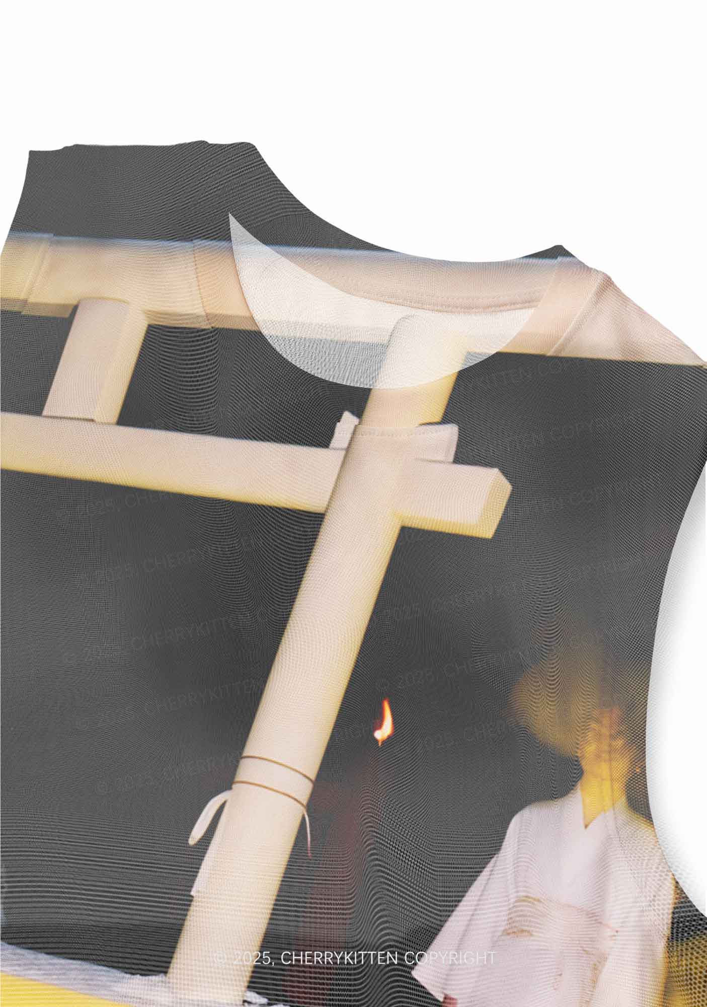 Snow Cat Y2K Mesh Muscle Tank Cherrykitten