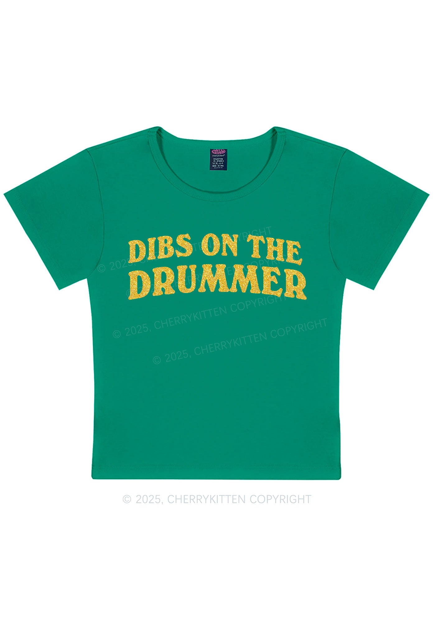 Glitter Dibs On The Drummer Y2K Baby Tee Cherrykitten