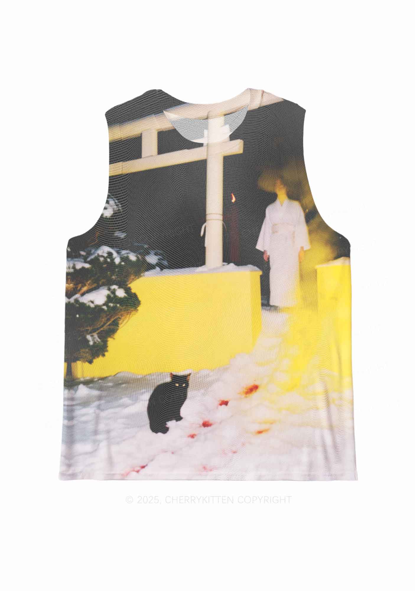 Snow Cat Y2K Mesh Muscle Tank Cherrykitten